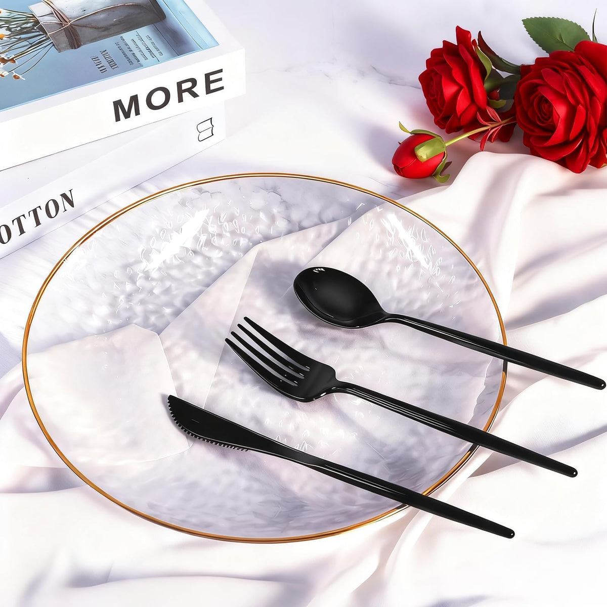 120 Piece Black Plastic Silverware Set - Gudvilla Official Imagery - 8