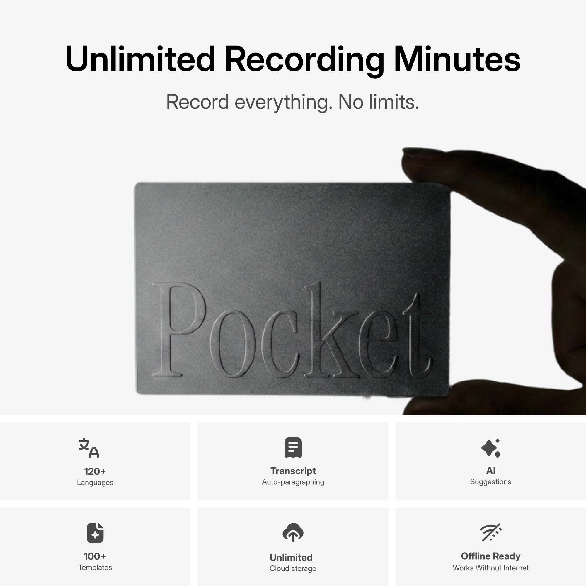 Pocket AI Voice Recorder, Auto Transcription, AI Note Taker, Spac by Pocket - Angle View 3