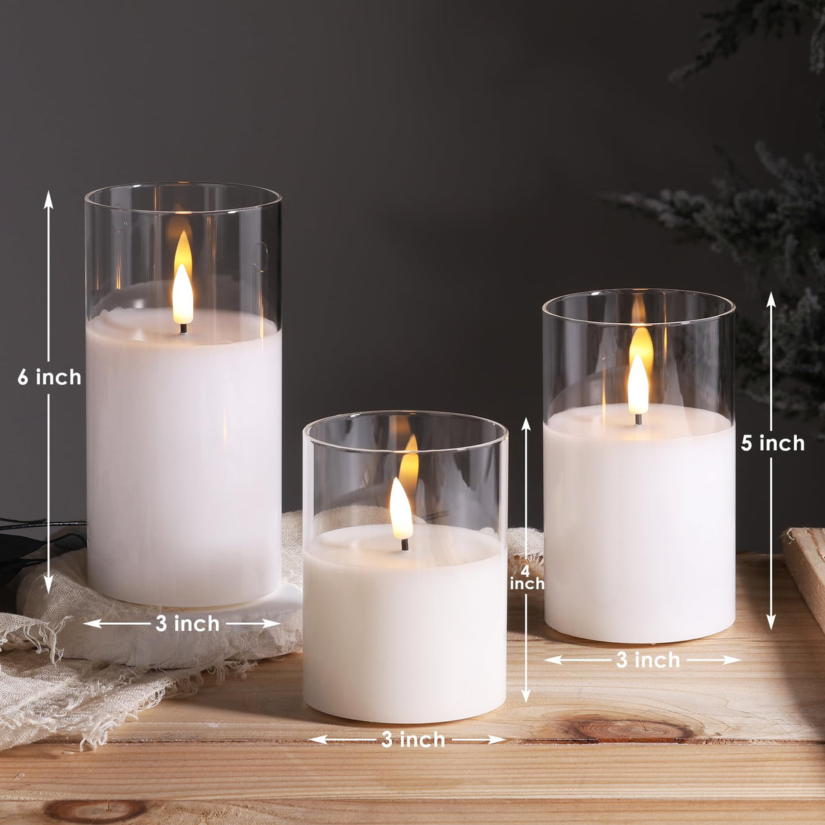 Clear Glass Flameless Candles with Remote Timer Flickering - Eywamage Official Imagery - 3