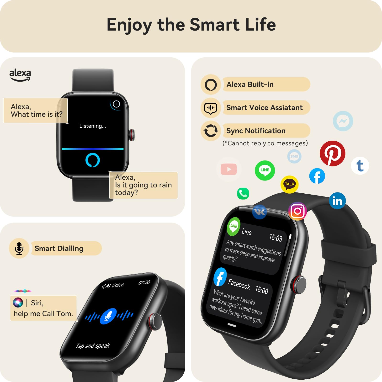 Yoever Smart Watch for Women Men, Smartwatch for iPhone & Android Blue - View 5