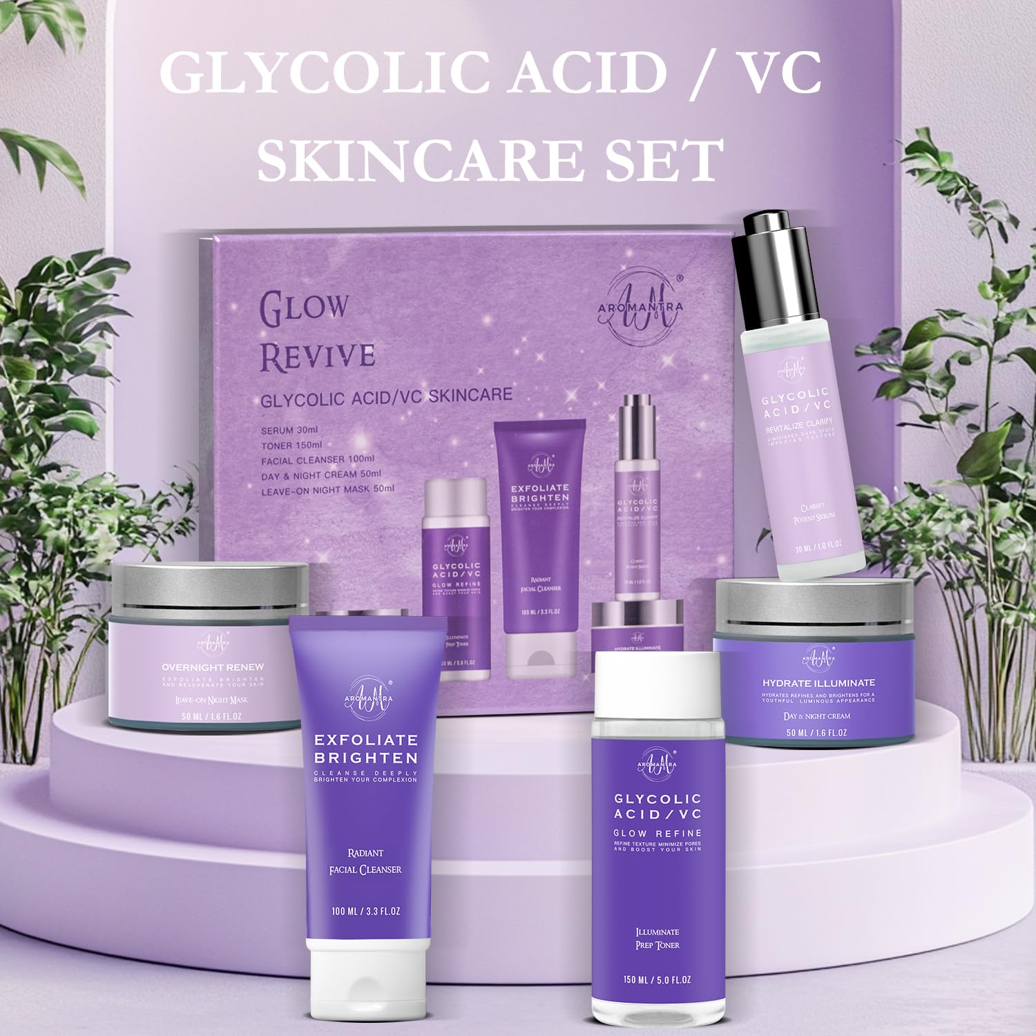 Daily Essential Skincare Set, Glycolic Acid+Vitamin C Facial - AM AROMANTRA