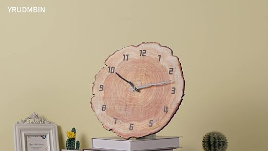 Rustic 12-inch wooden wall clock by YRUDMBIN, silent battery-operated home decor for bathroom and living spaces.