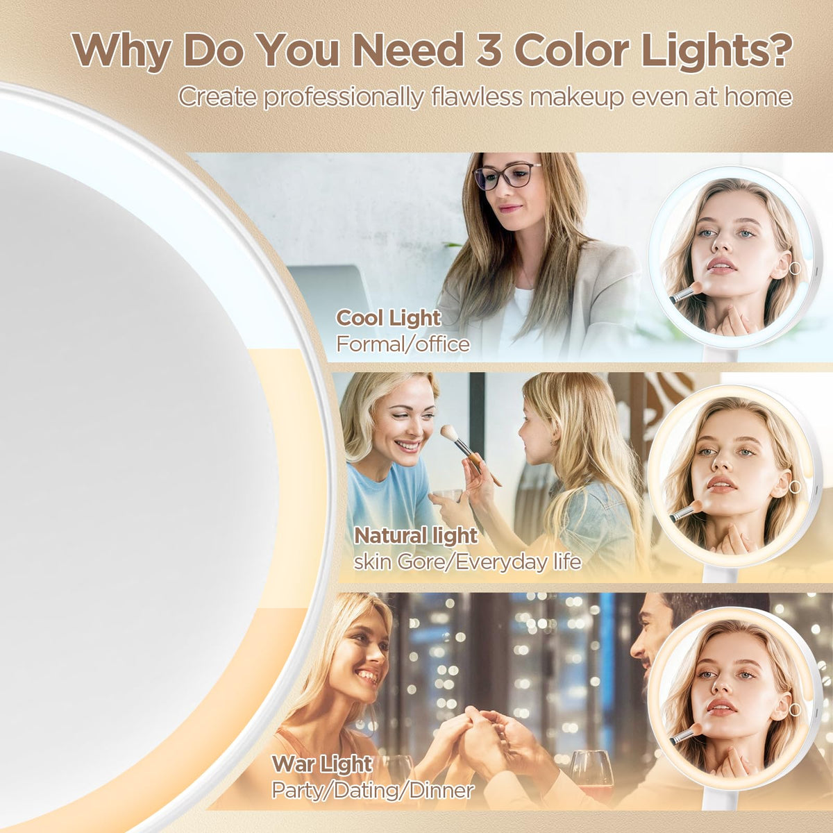 Travel Makeup Mirror with Lights 10X 1X Rechargeable - SANYCASA Official Imagery - 5