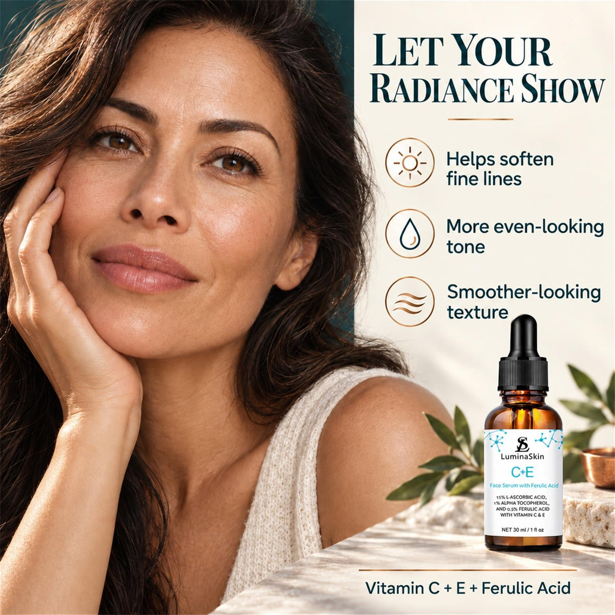 Vitamin C Face Serum Vitamin CE Serum with Ferulic Acid for - LuminaSkin Official Imagery - 4