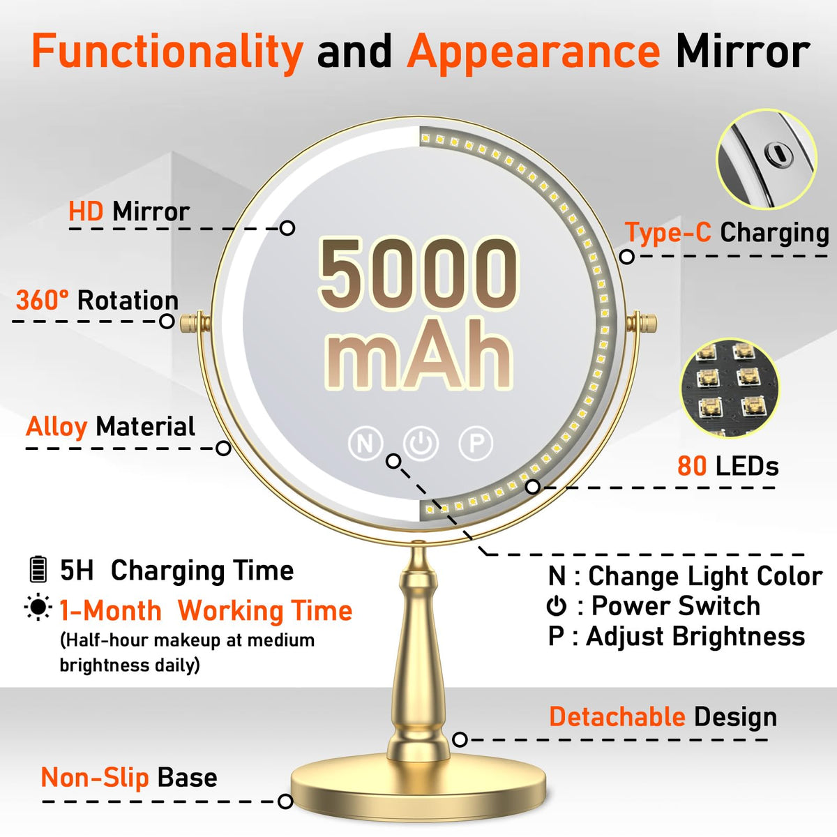 Vanity Mirror with Lights 9 Lighted Makeup Mirror 1X 20X - WOOCICA Official Imagery - 6