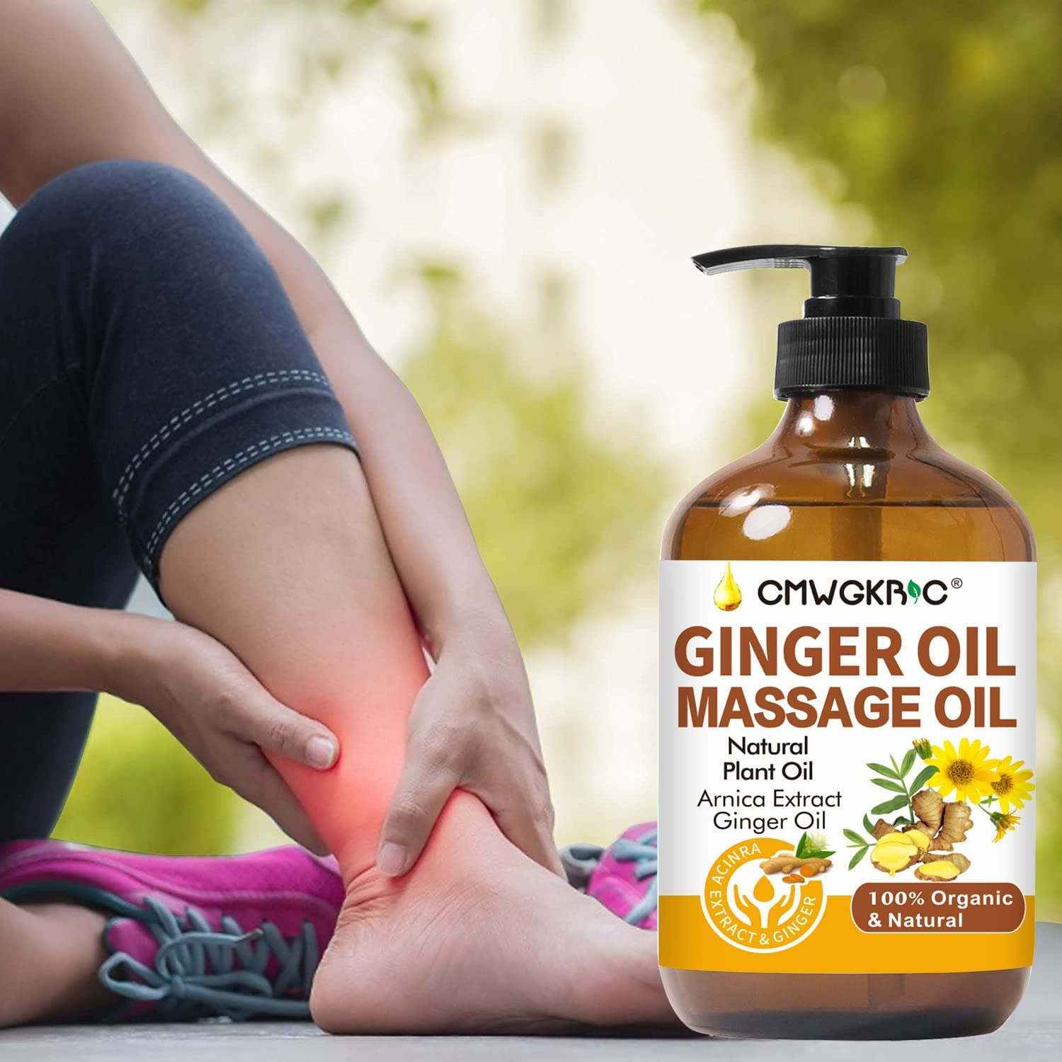 Ginger Oil,Ginger Massage Oil for Lymphatic Drainage,Massage Oil for Massage Therapy,Natural Body Oil for Skin,Arnica Oil,Sore Muslce Massage Oil,Spa Ginger Oil-Warming and Relaxing for Men and Women