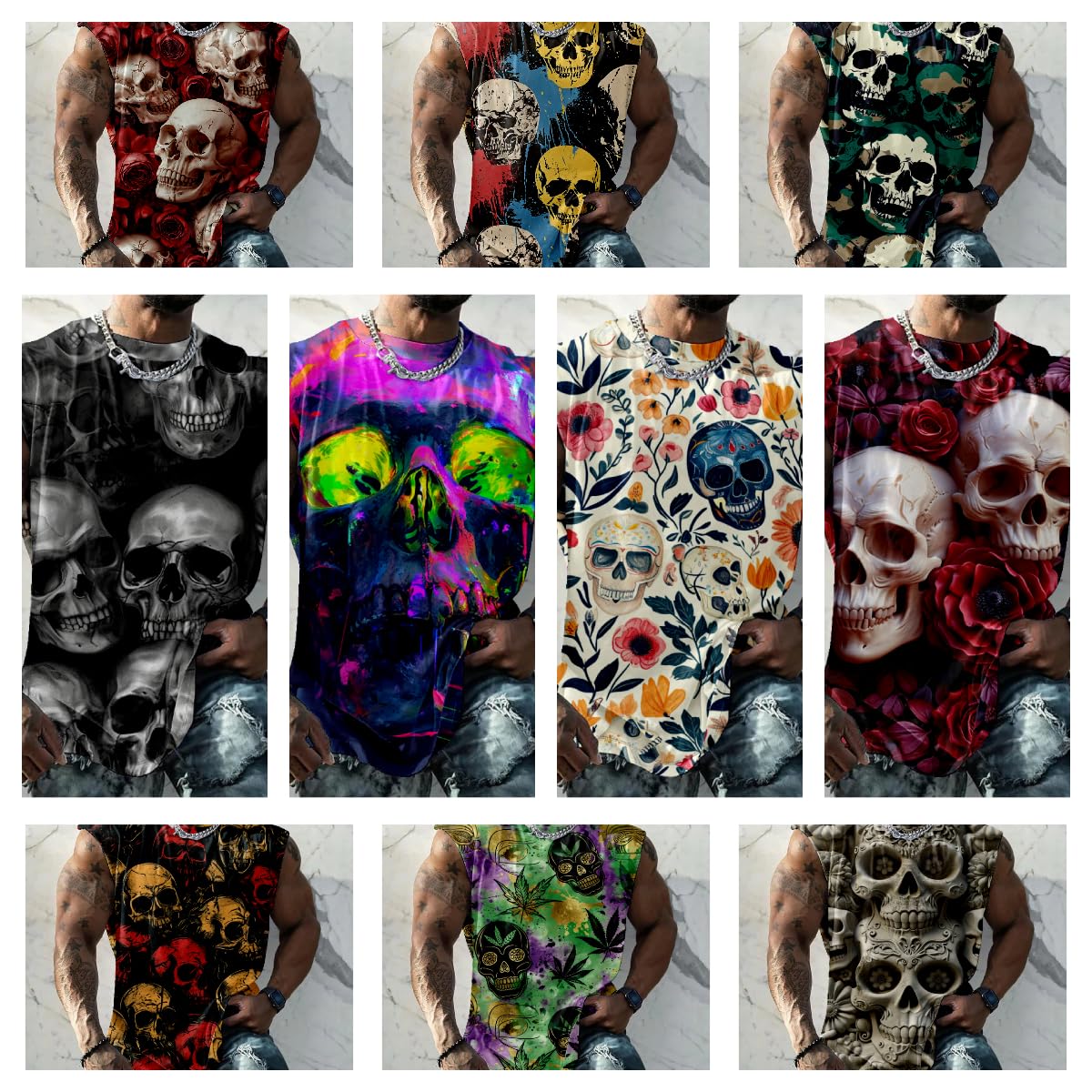 domirica Graphic Tank Tops Men Skull Printed Sleeveless - domirica Official Imagery - 7