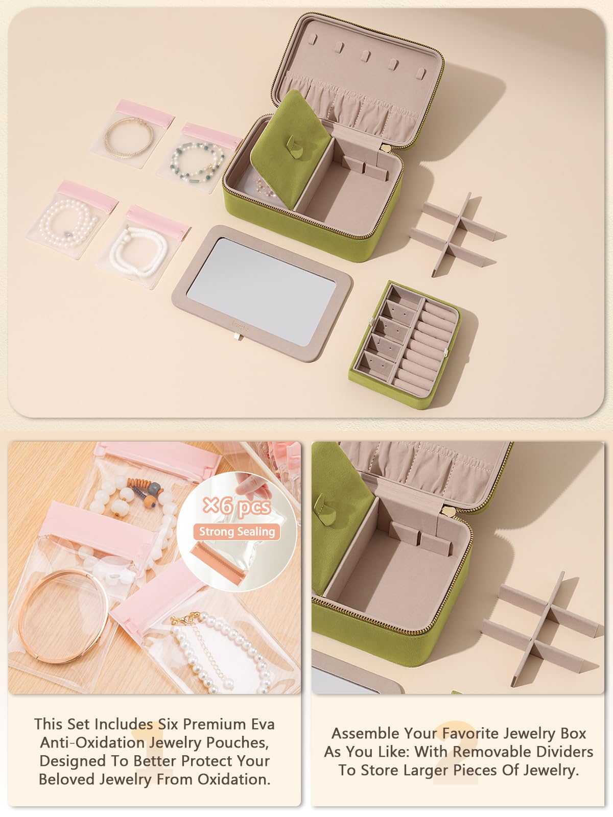 Velvet Travel Jewelry Organizer Case with Large Mirror for - Lumayina Official Imagery - 5
