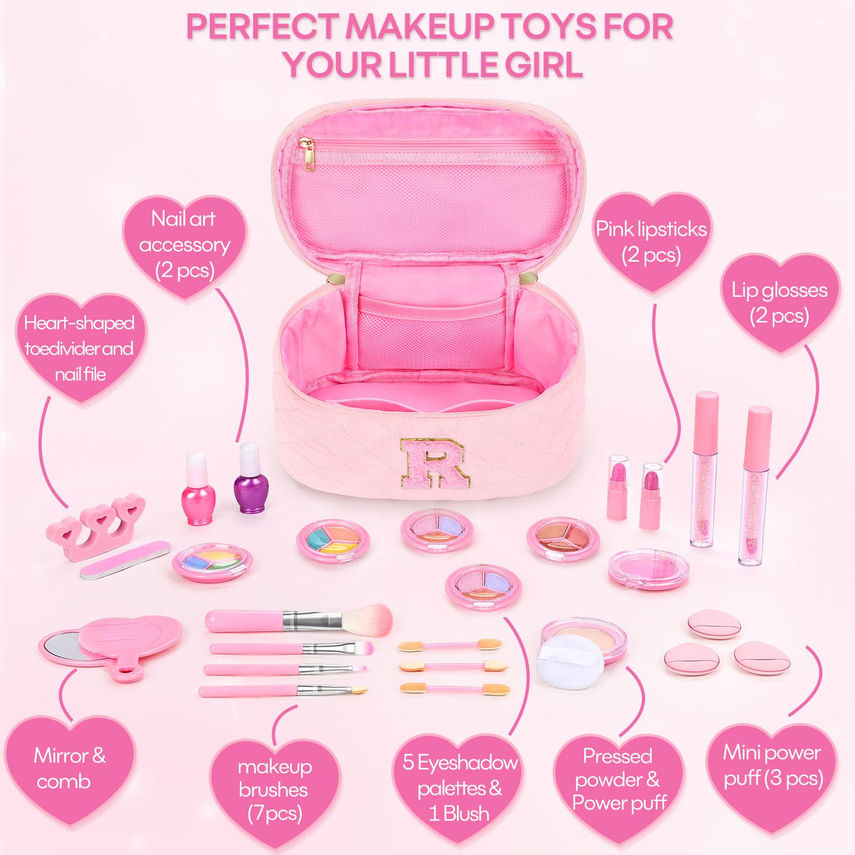 Kids Washable Makeup Set for Girls 29Pcs Real Make Up Toys - mibasies Official Imagery - 7