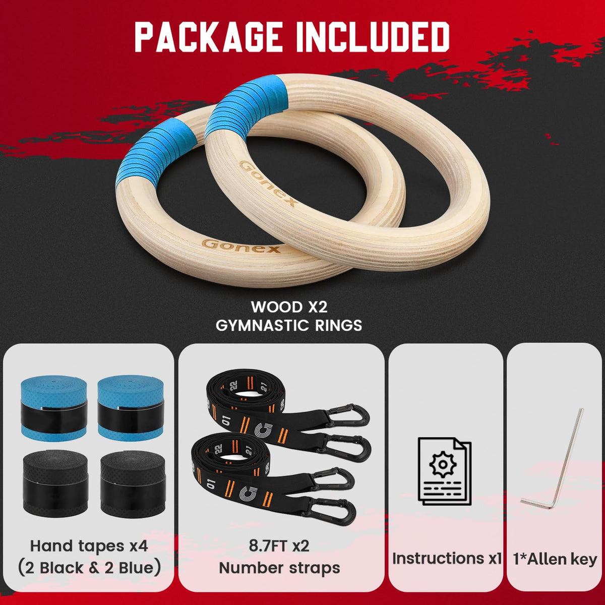 Gonex Wooden Gymnastic Rings with Adjustable Straps Olympic - Gonex Official Imagery - 7