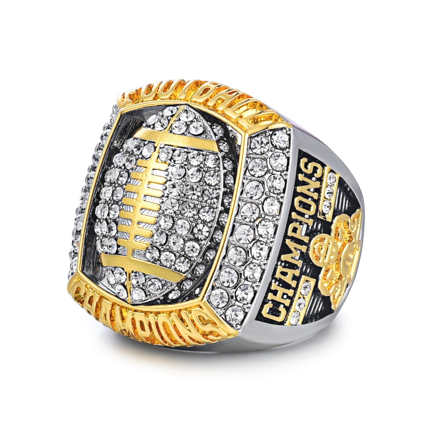 Football Championship Ring Crystal Rhinestone Two-Tone