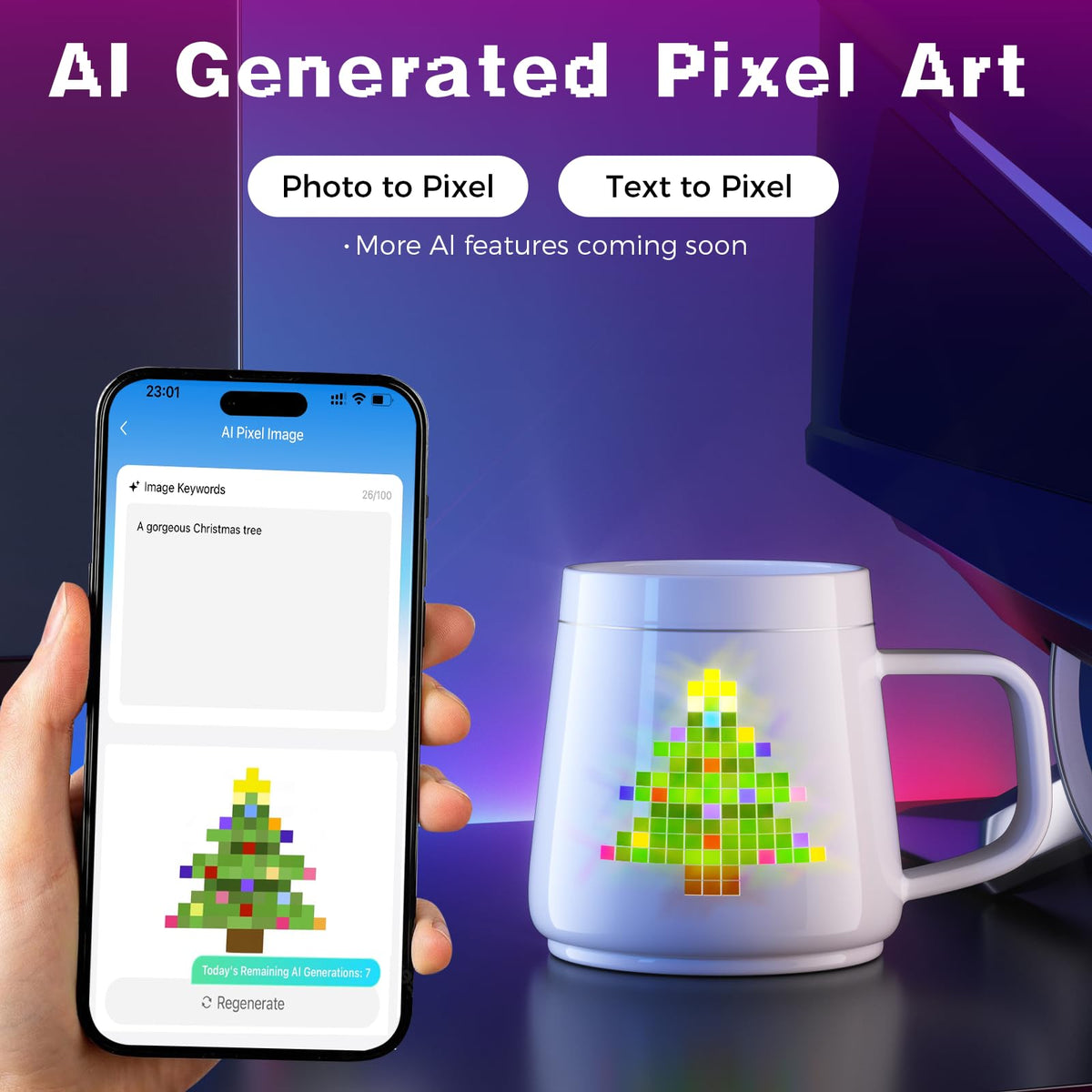 PixelMug P1 AI Enhanced Smart Mug with Pixel Display - Namfar Official Imagery - 3