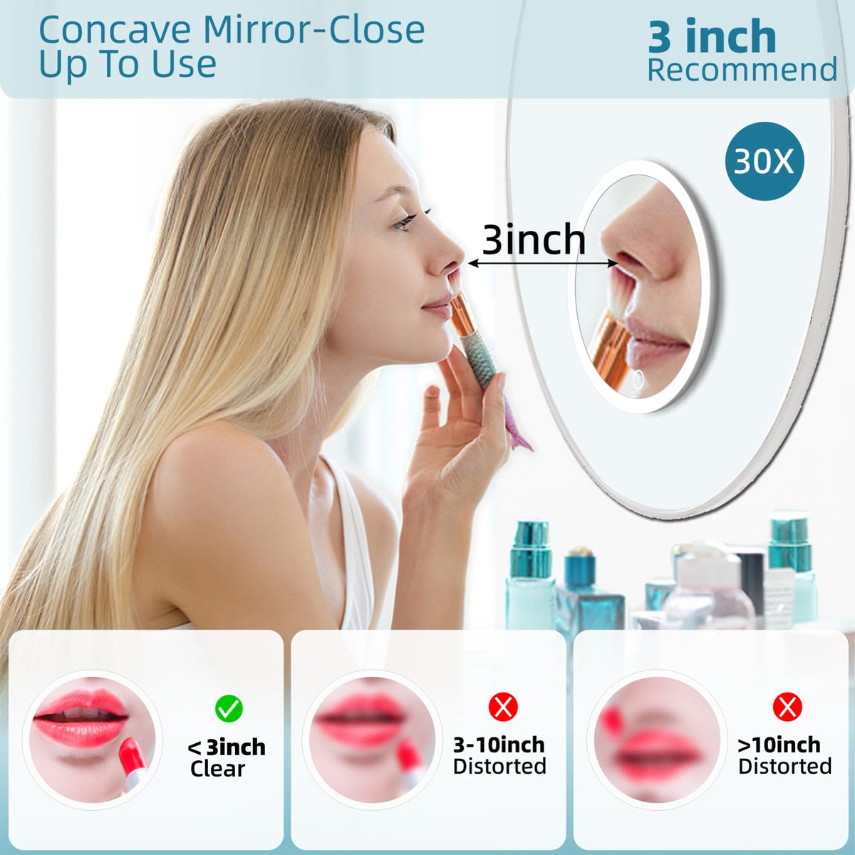 30X Concave Magnifying Mirror with Lights 3 Suction Cups for - JJhxr Official Imagery - 4