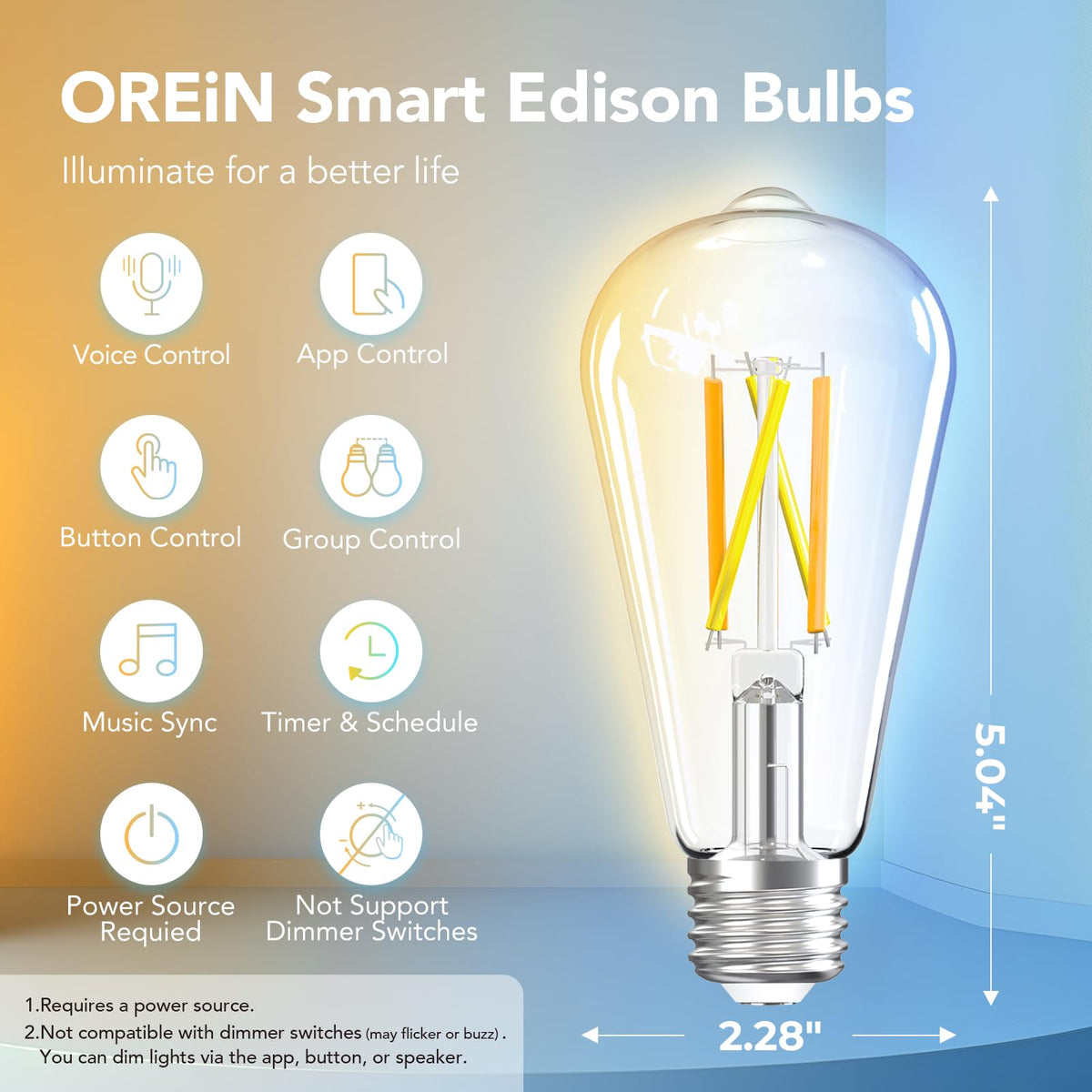 OREiN Smart Edison Light Bulbs 2 4 Ghz Wi Fi ST19 Vintage - OREiN Official Imagery - 3