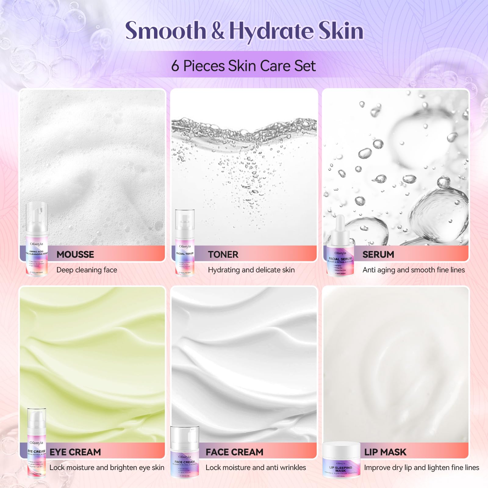 Collagen Retinol Skincare Set, 6 Pcs Anti-Aging Skin Care Set - Ofanyia