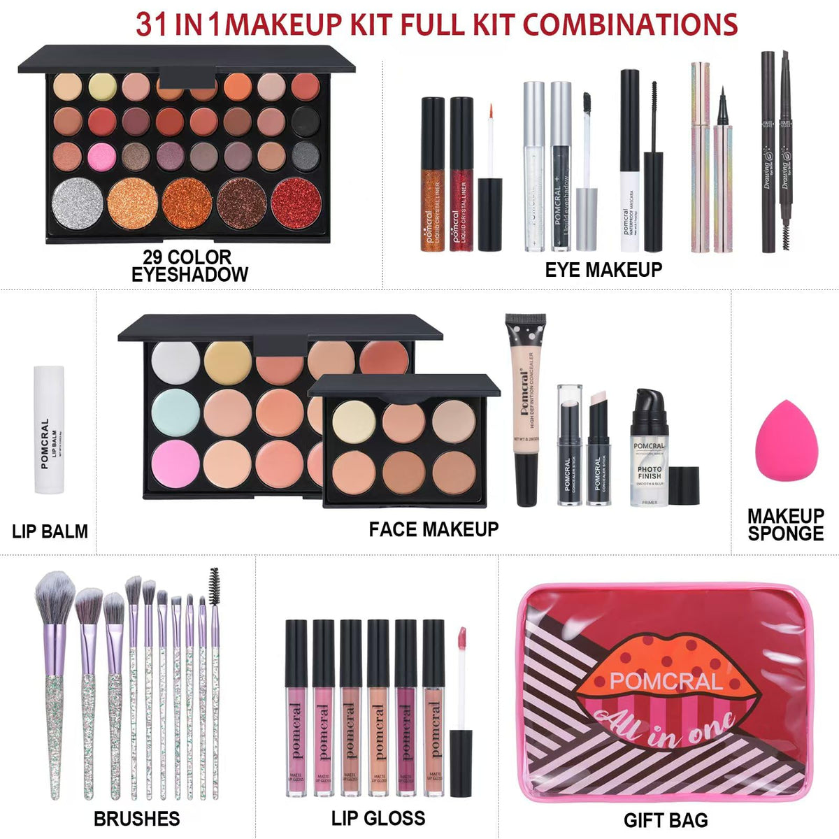 Makeup Kit For Women Full Kit Eyeshadow Eyeliner lipgloss - pomcral Official Imagery - 3