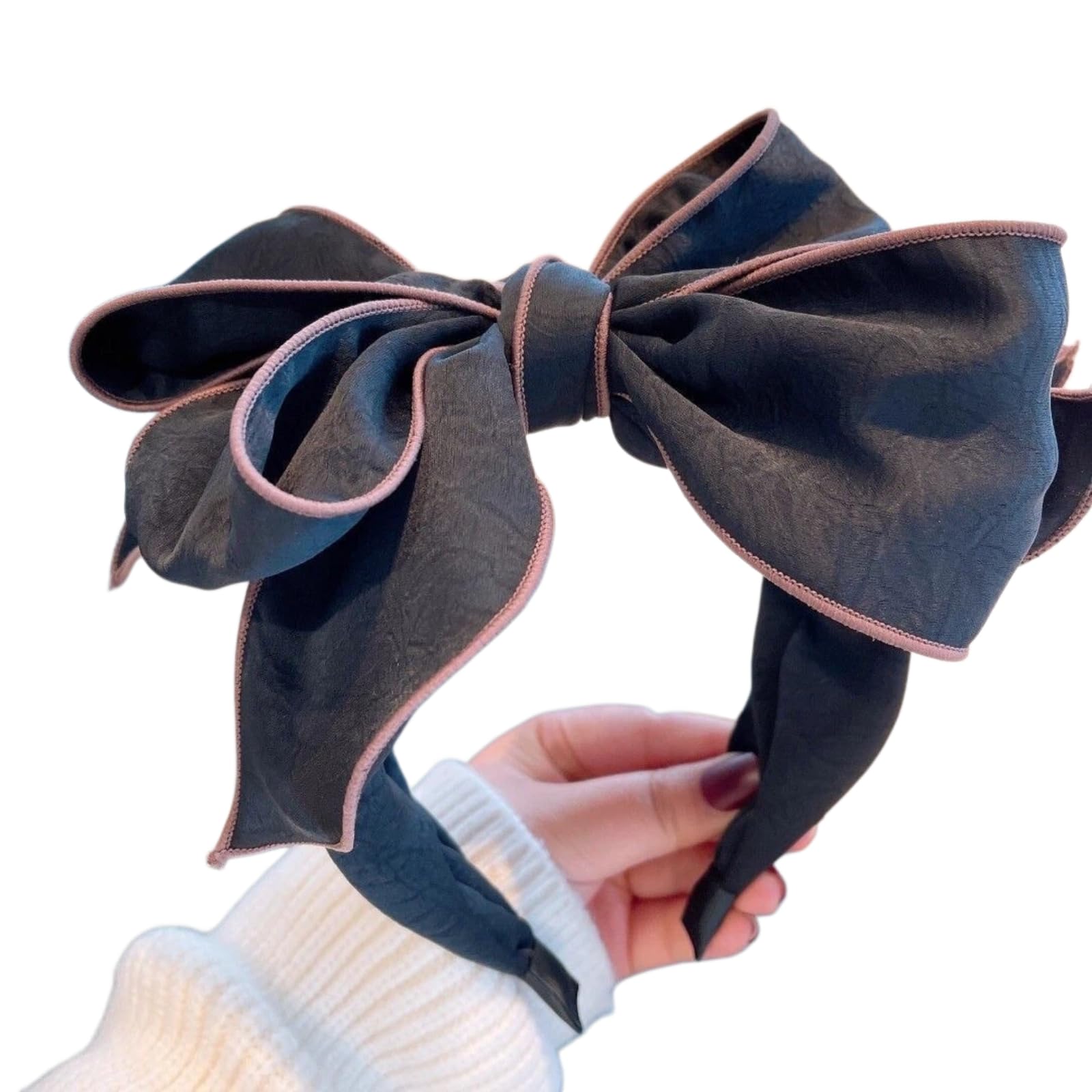 Women’s wide fabric hairband with big bow and textured cloth, stylish XALVTRONIS hair hoop for hair accessories.