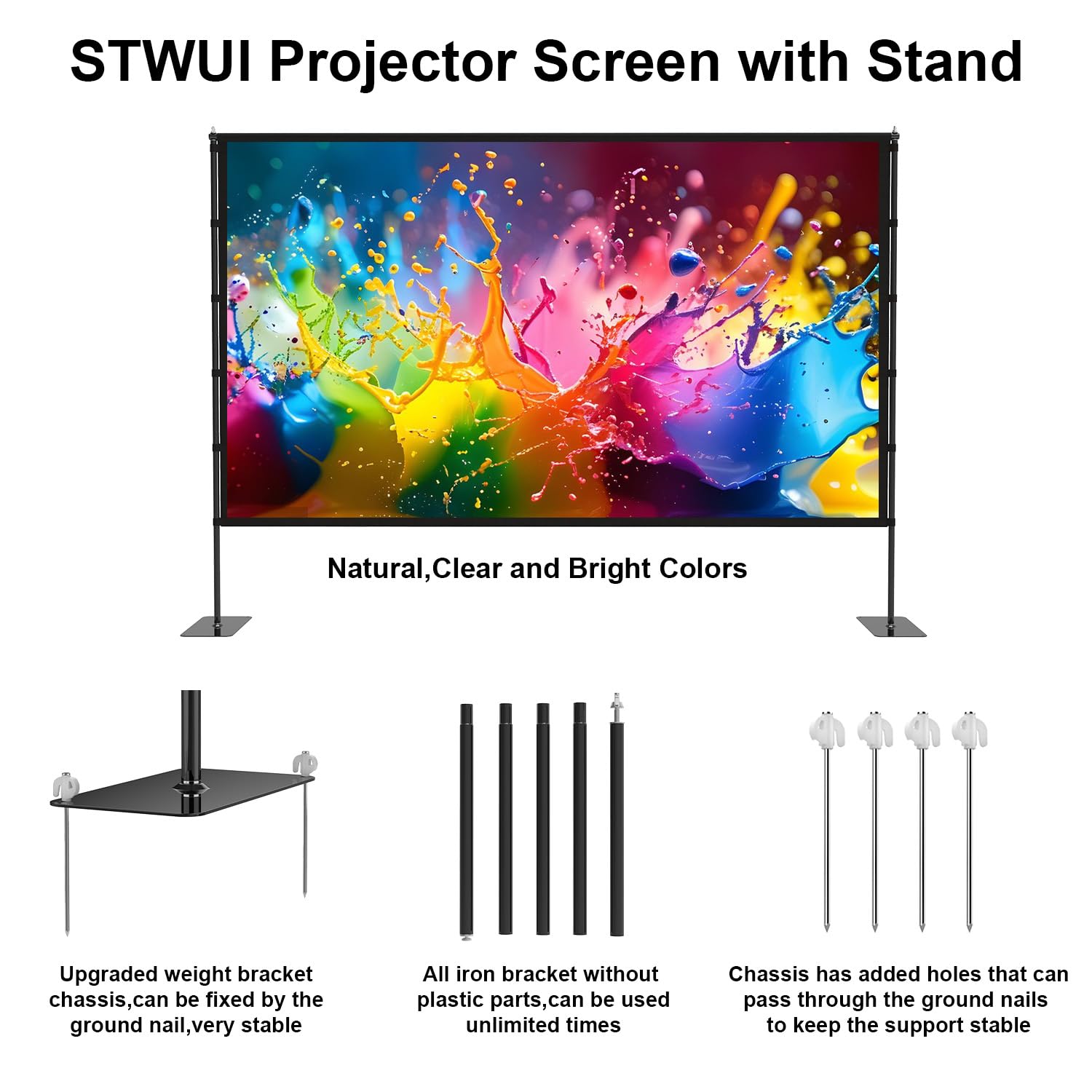 STWUI Projector Screen with Stand - 100 Inch Outdoor Projector Sc - STWUI Official Product View 7