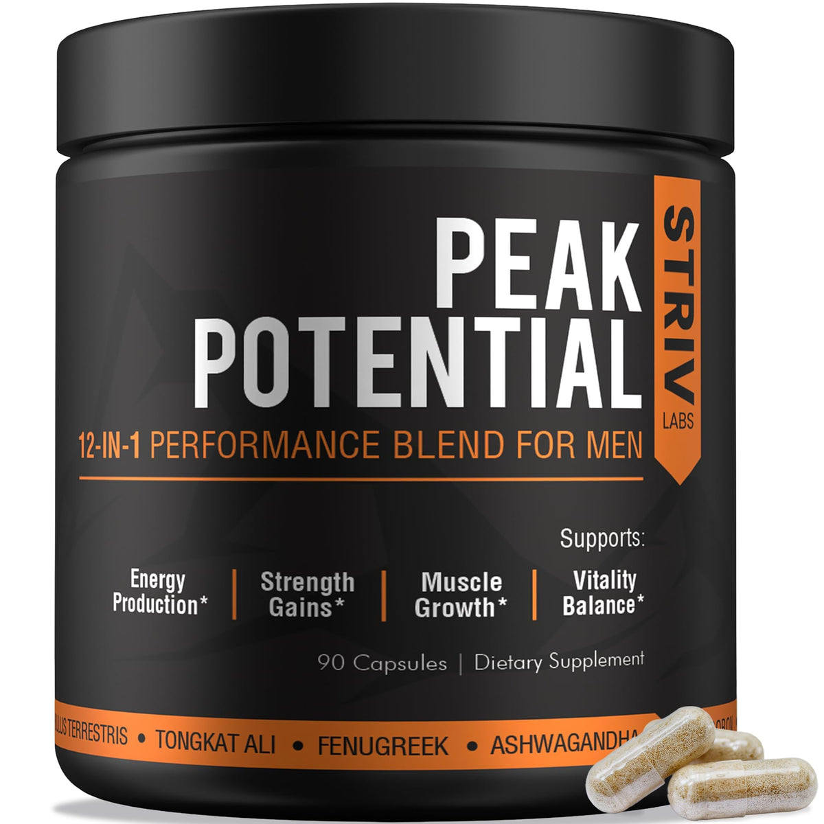 Peak Potential 12 in 1 Testosterone Support for Men - STRIVLABS Official Imagery - 1