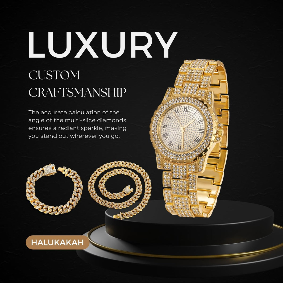 Halukakah Diamonds Gold Watch Iced Out Men s 18K Real Gold - Halukakah Official Imagery - 6