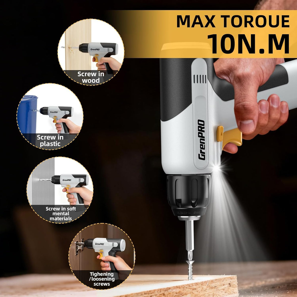 188PCS Yellow Cordless Drill Tool Set For Men Tool Kit For - GRENPRO Official Imagery - 5