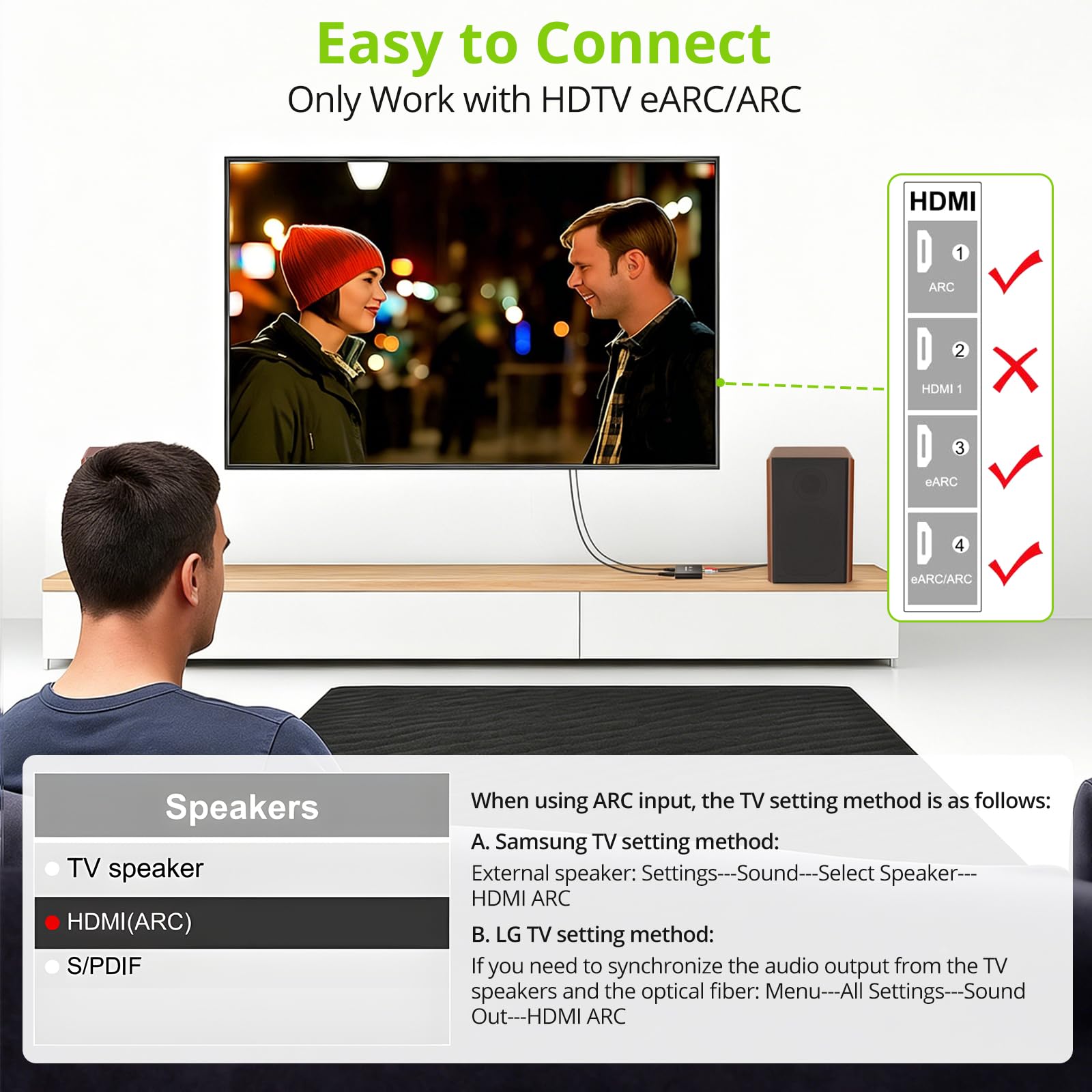 LiNKFOR 192KHz HDMI eARC/ARC Audio Extractor, HDMI to RCA & 3.5mm by LiNKFOR - Angle View 7