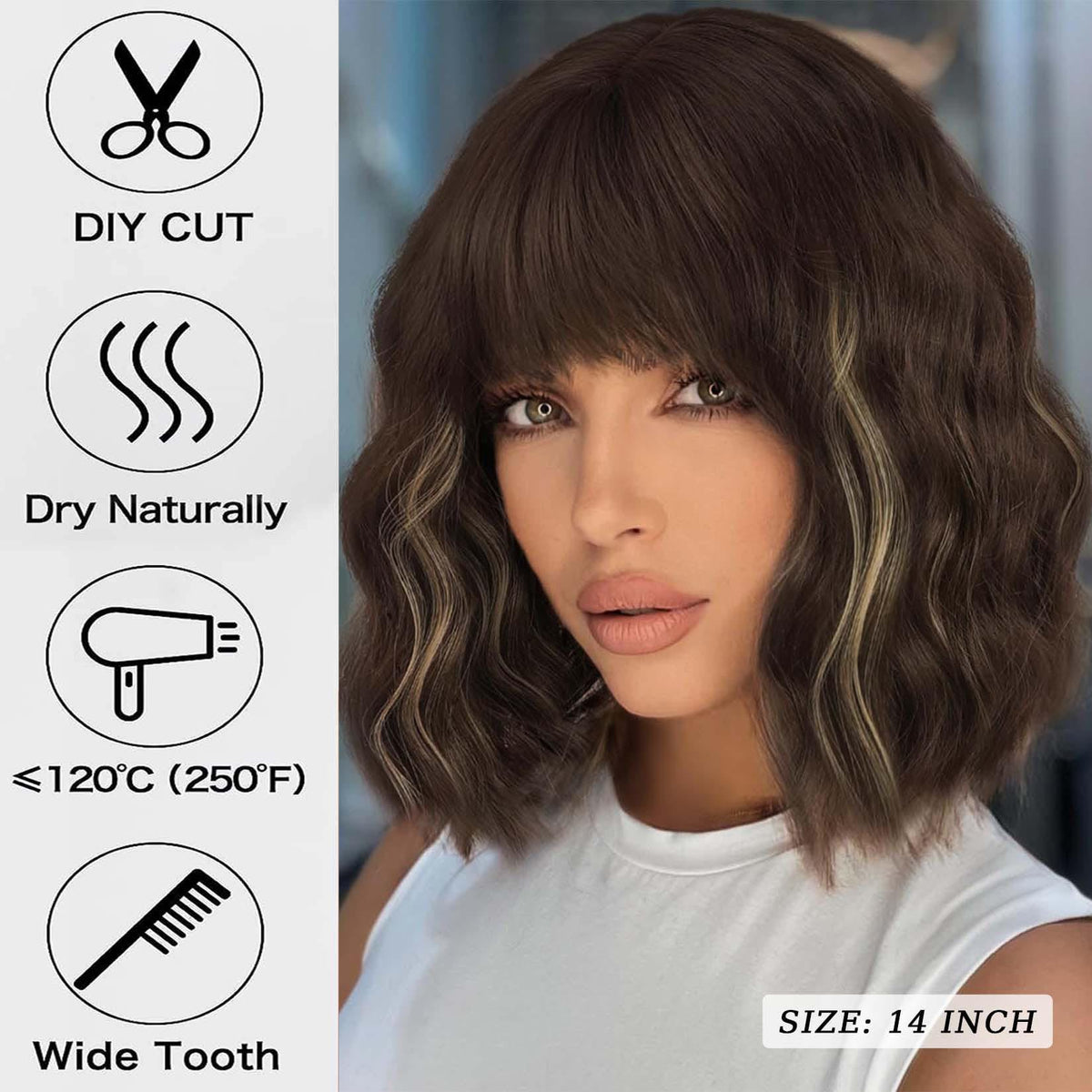 Brown Mixed Blonde Short Bob Wavy Wig with Bangs for women - andromeda Official Imagery - 7
