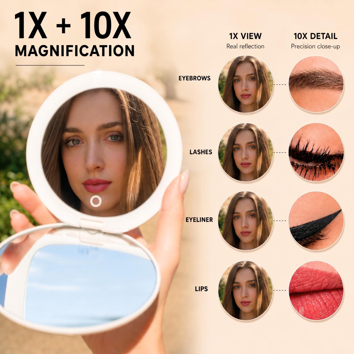 LED Compact Mirror with Light 1x 10x Magnification 30 Day - Ilios Lighting Official Imagery - 4
