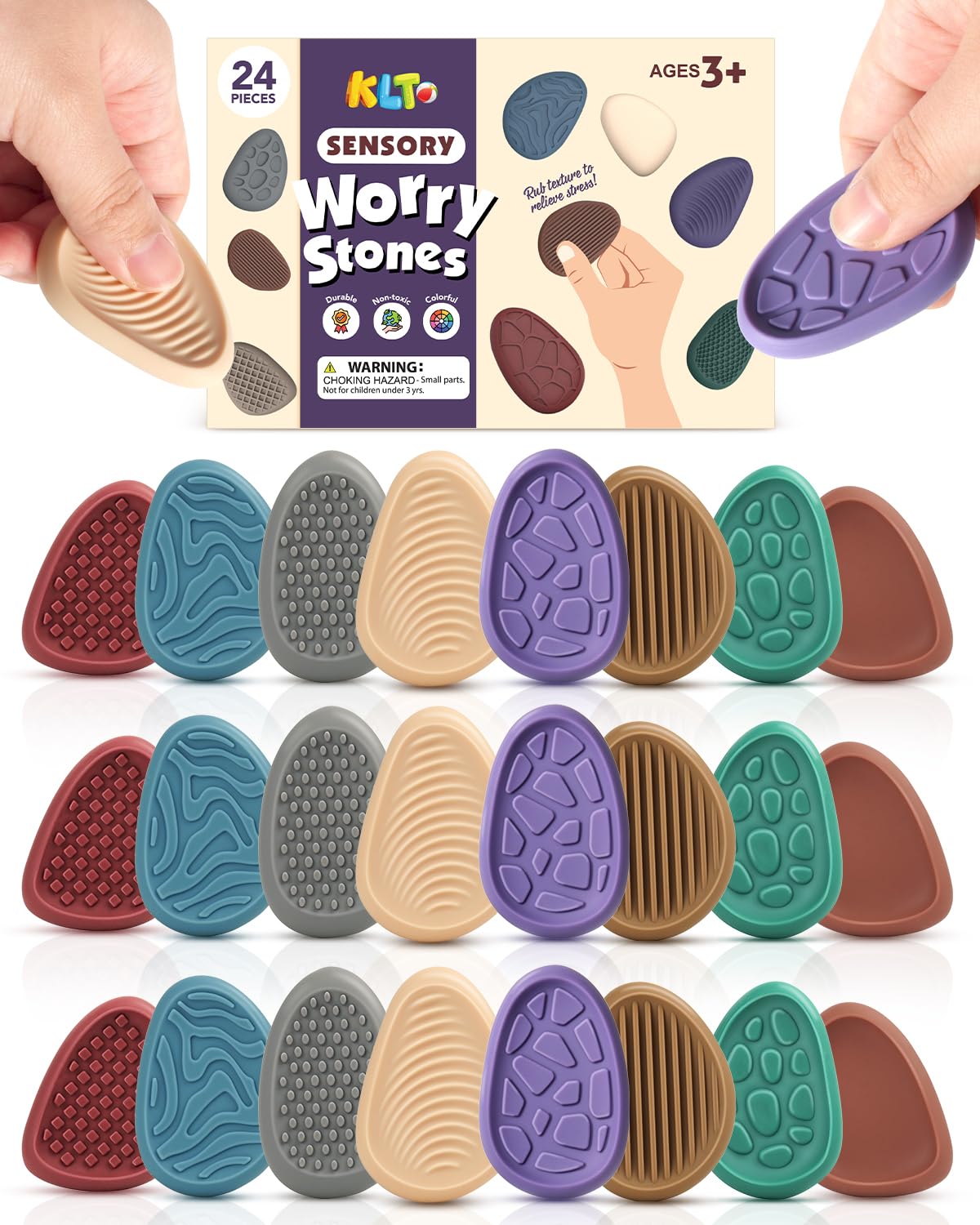 KLT Fidget Toys Adults Sensory Stone: 8 Pack Texture Worry Stone - KLT Official Product View 8