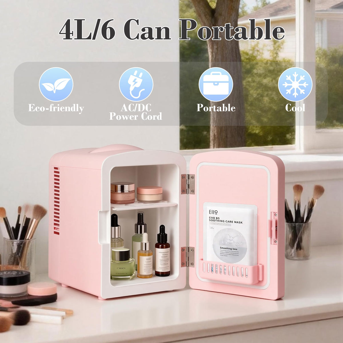 Mini Fridge 4 Liter 6 Cans Makeup Fridge with LED Mirror - Iceblue Official Imagery - 6