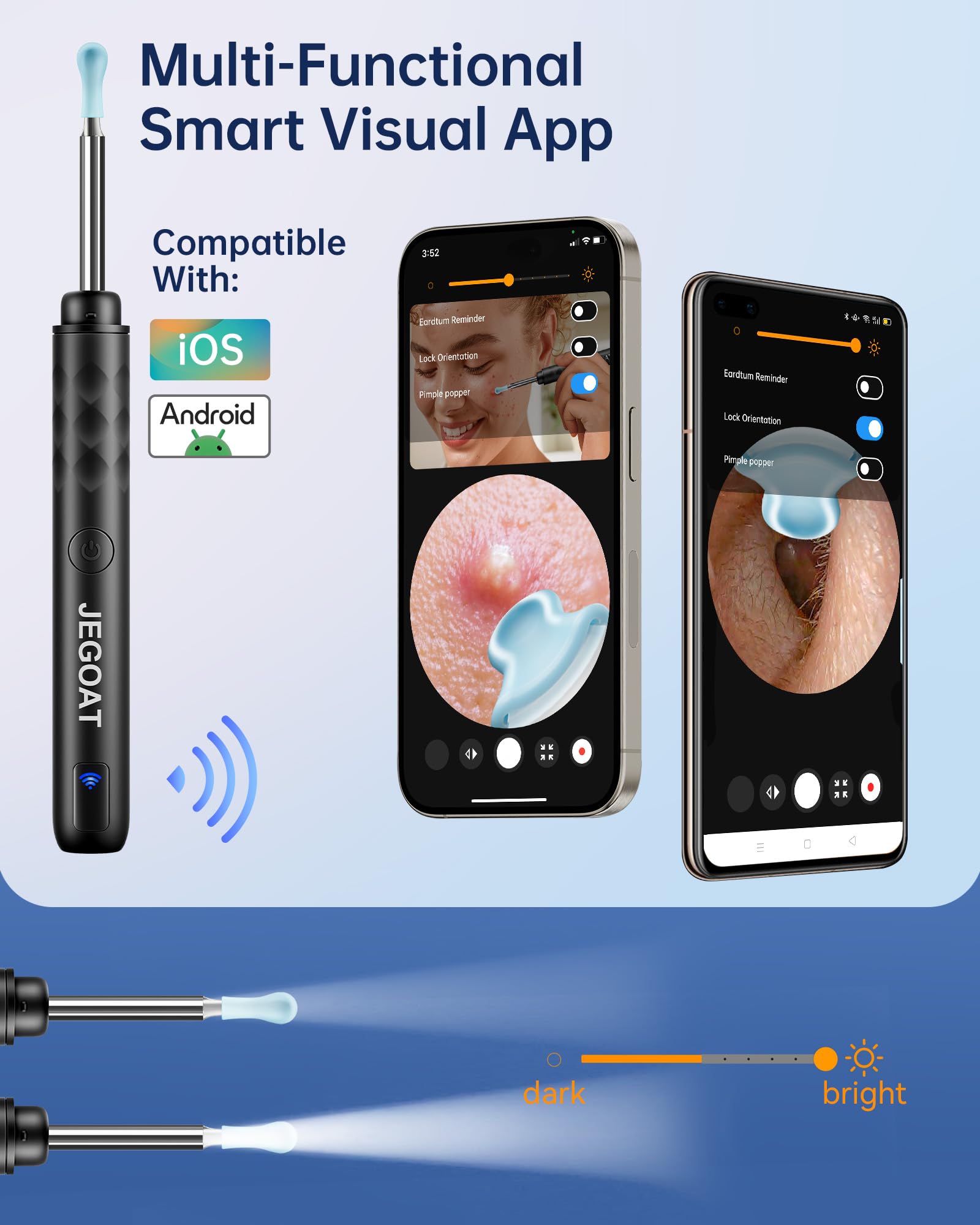 JEGOAT Ear Wax Removal Tool Camera, 1296P HD Otoscope with 6 LED Light - View 6