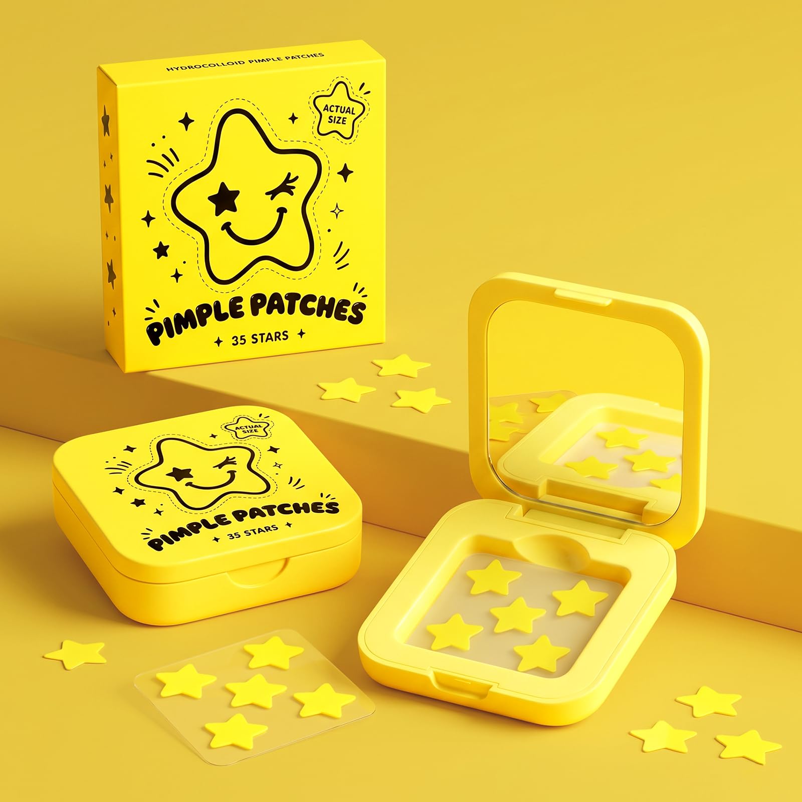 Star Pimple Patches with Yellow Mirror Compact, Hydrocolloid - Vosteovip