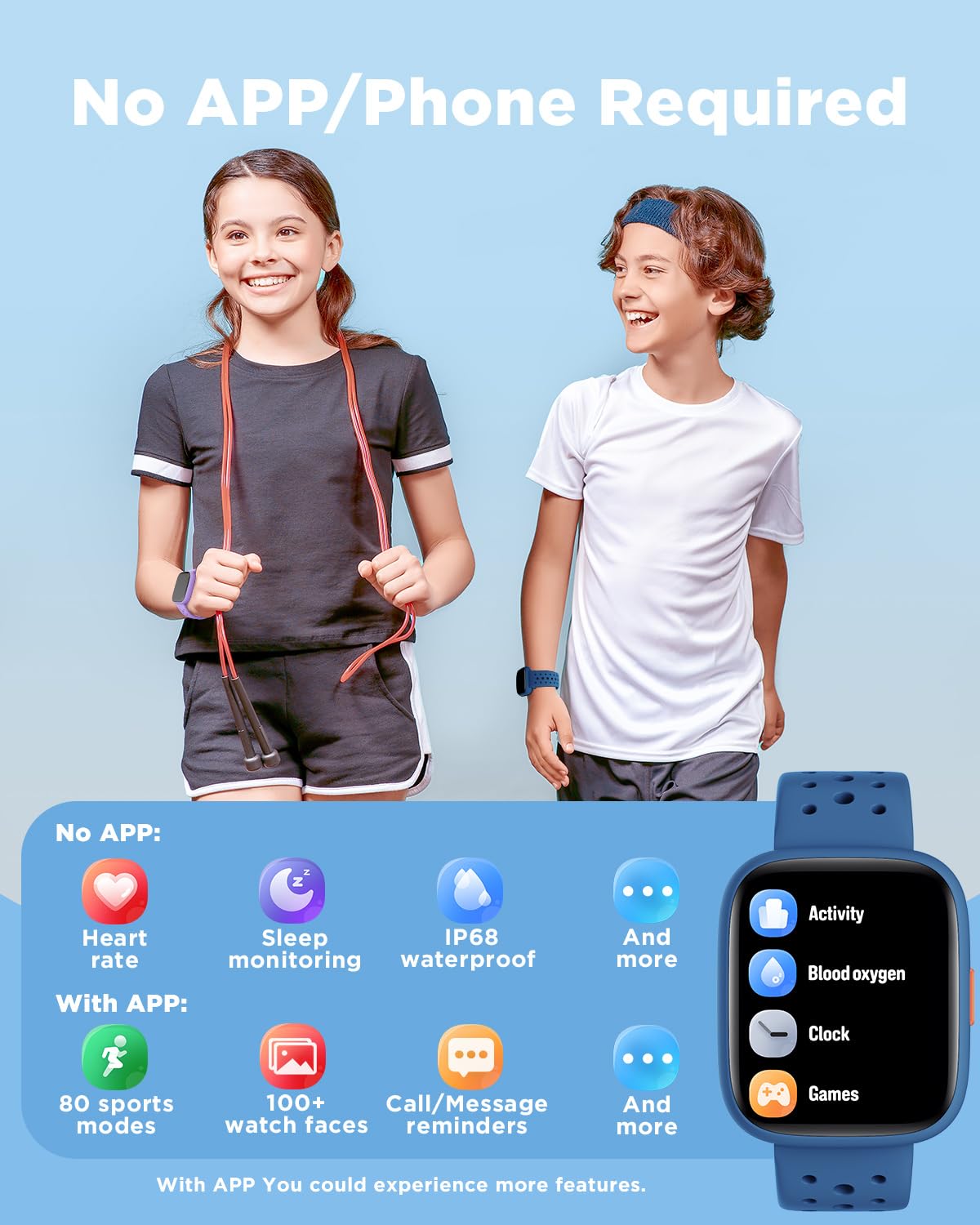 BIGGERFIVE Kids Smart Watch No Phone Needed, 1.8" Fitness Tracker Watc - View 2