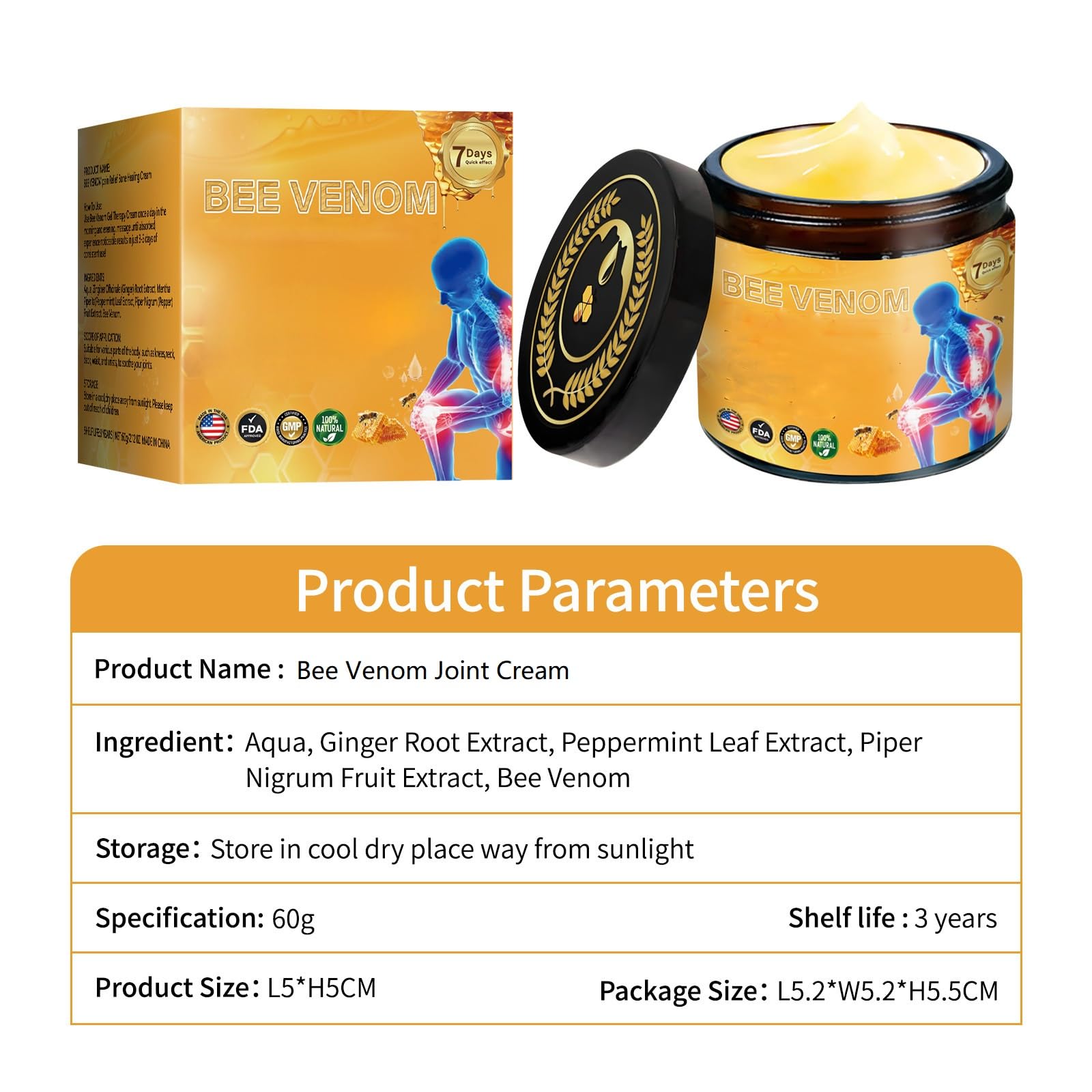 2 Pcs Bee Venom Relief Bone Cream, Bee Venom Joint Relief Cream for Knee, Waist,Back Hand, Feet & Leg Soothing Caref.