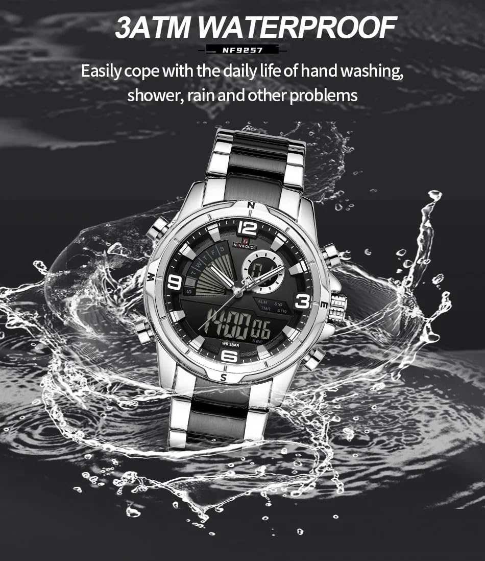 NAVIFORCE Luxury Stainless Steel Analog Digital Watches for - NAVIFORCE Official Imagery - 5