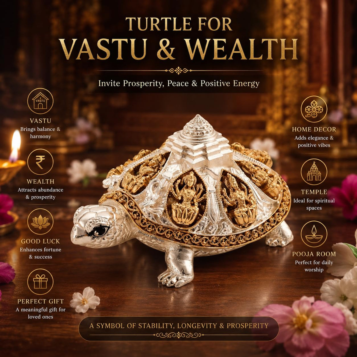 DHRUVS COLLECTION 24k Gold 999 Silver Plated Tortoise Turtle - DHRUVS COLLECTION Official Imagery - 5