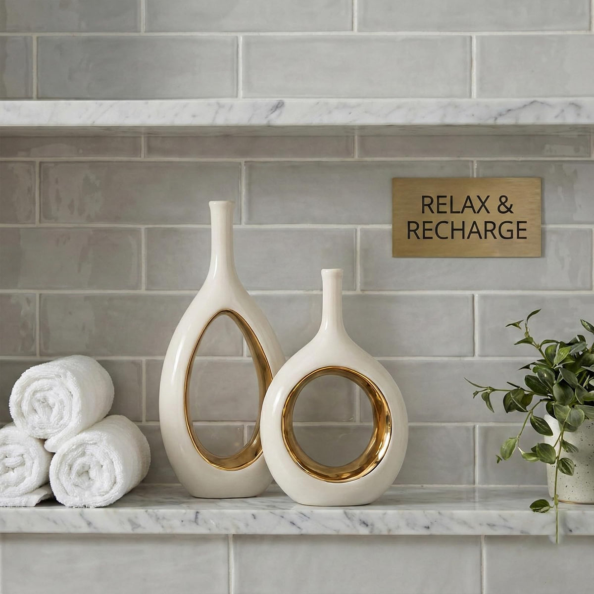 White and Gold Vase Ceramic White Vases Home Decor Modern - LCCCK Official Imagery - 7