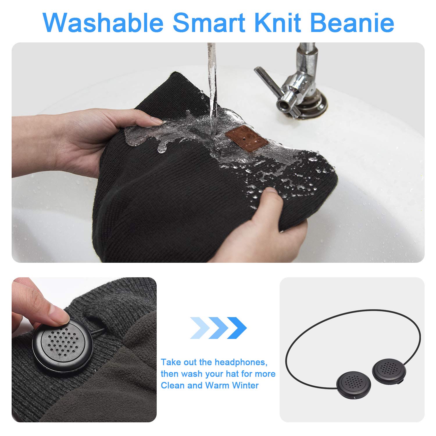 beanie Bluetooth, MUSICBEE Bluetooth V5.2 Wireless Knit Winter Cap, 30 Hour Play - beanie Official Product View 5