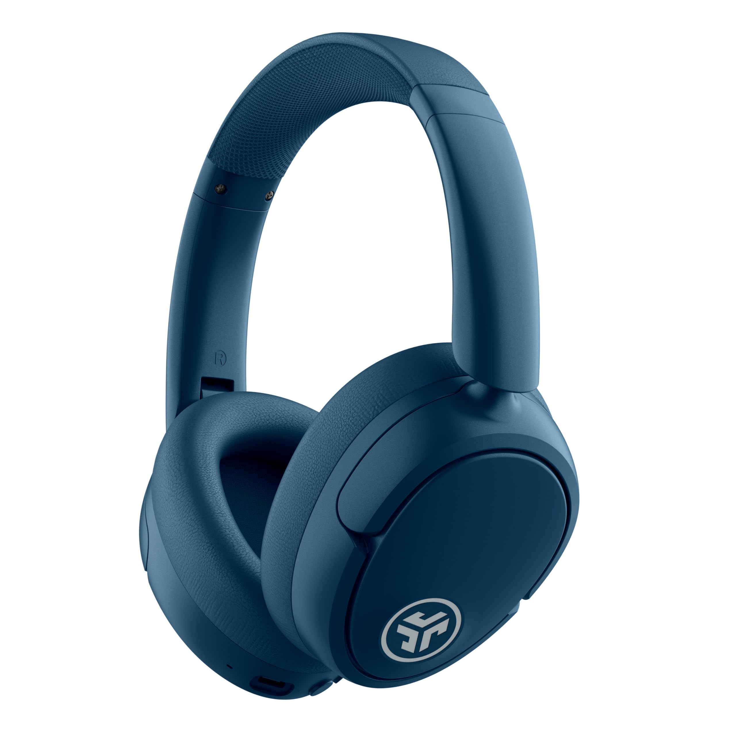 JLab JBuds Lux ANC over-ear headphones in navy with active noise cancelling and Bluetooth connectivity.