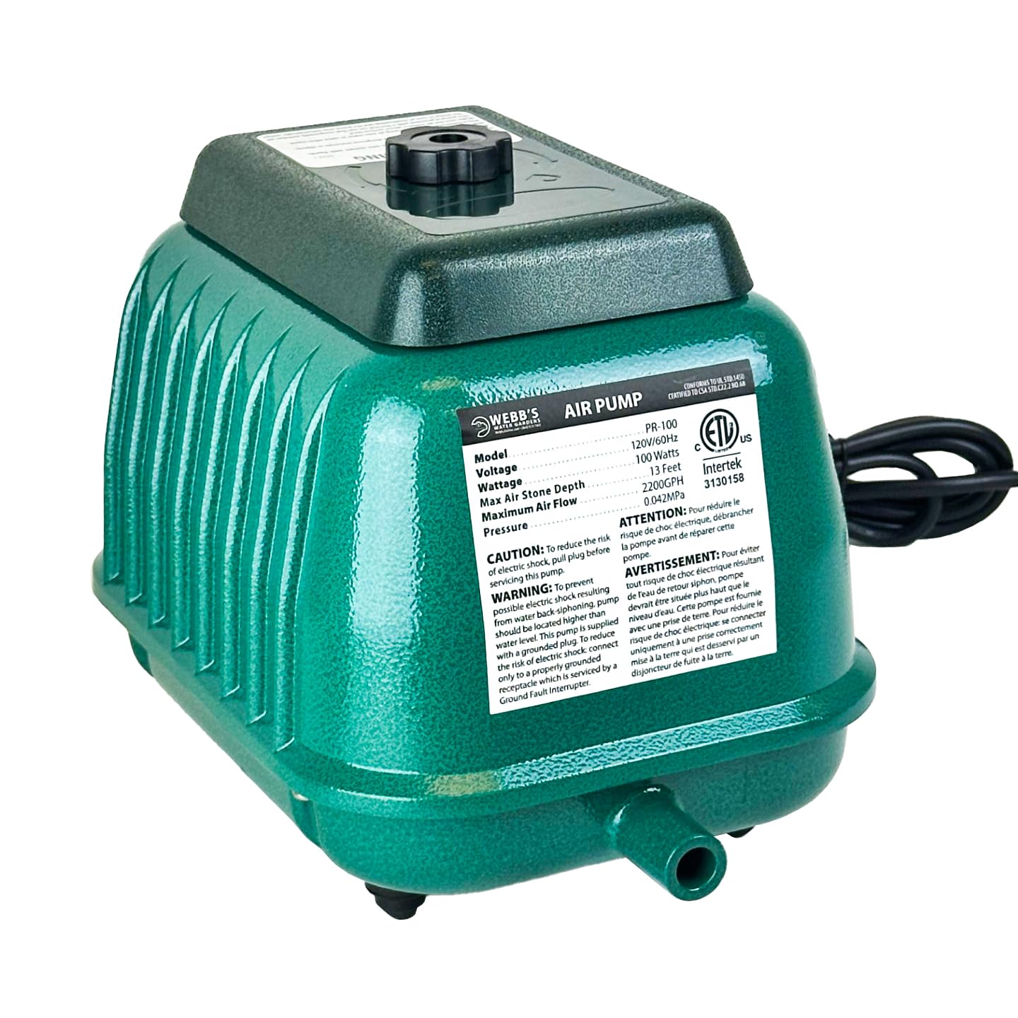 Webb's Water Gardens Webb's Pond Ripple Air Pump PR20, Aerate Pon - Webb's Water Gardens Official Product View 7