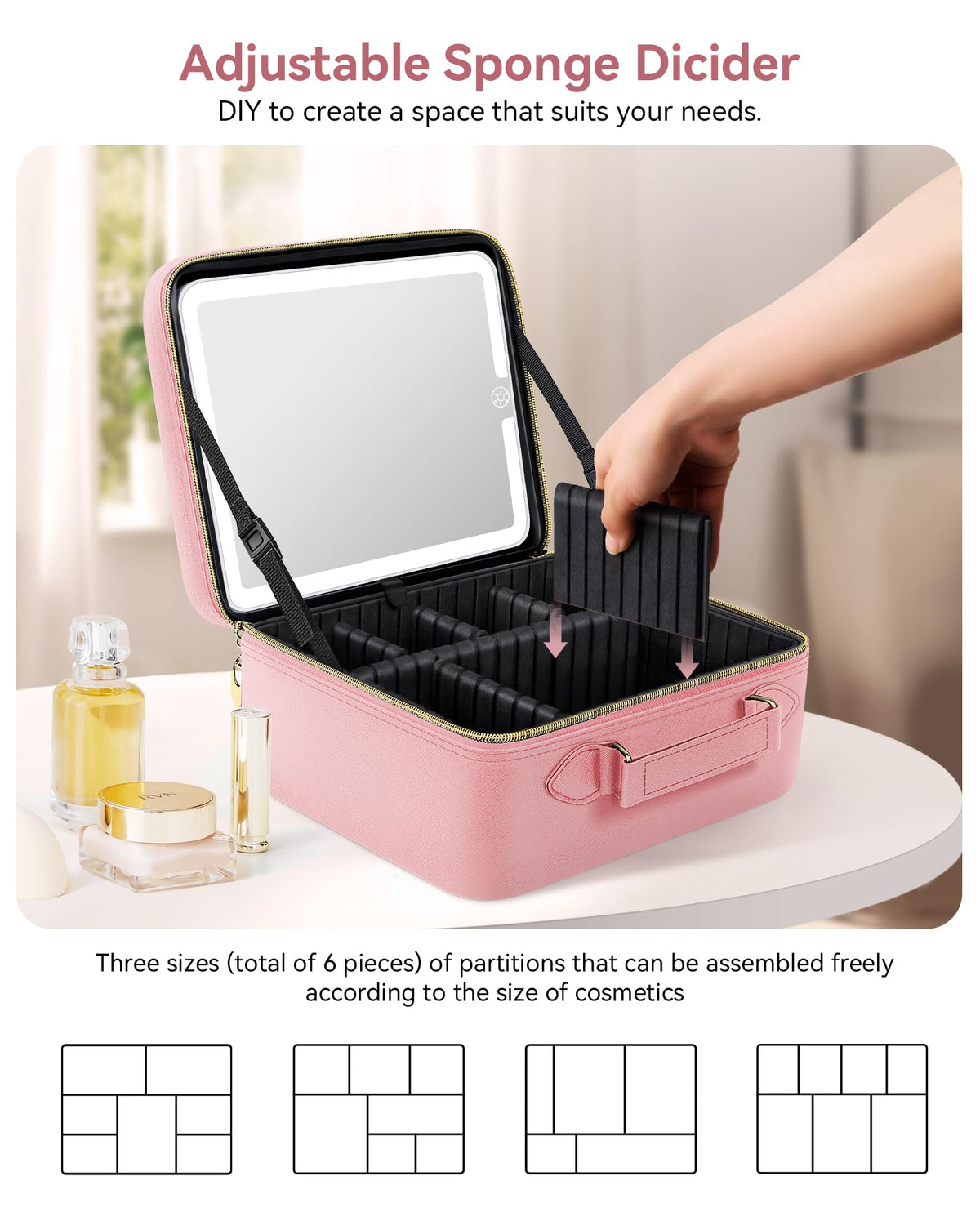 JUSRON Travel Makeup Bag With LED Mirror Train Case with - JUSRON Official Imagery - 5