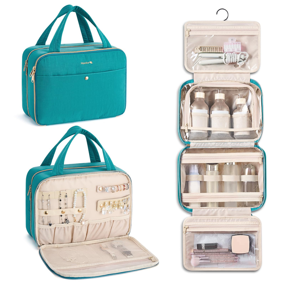 Hanke Hanging Travel Toiletry Bag for Women Jewelry and - Hanke Official Imagery - 2