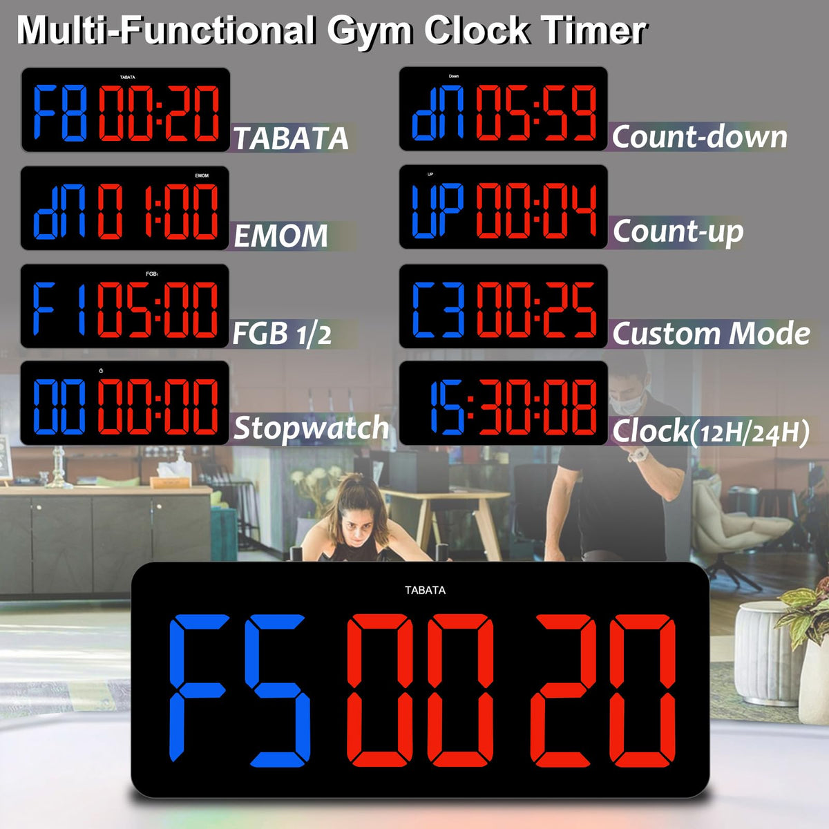 2 in 1 Digital Clock Gym Timer for Tabata FGB EMOM Interval - QINYUNE Official Imagery - 4