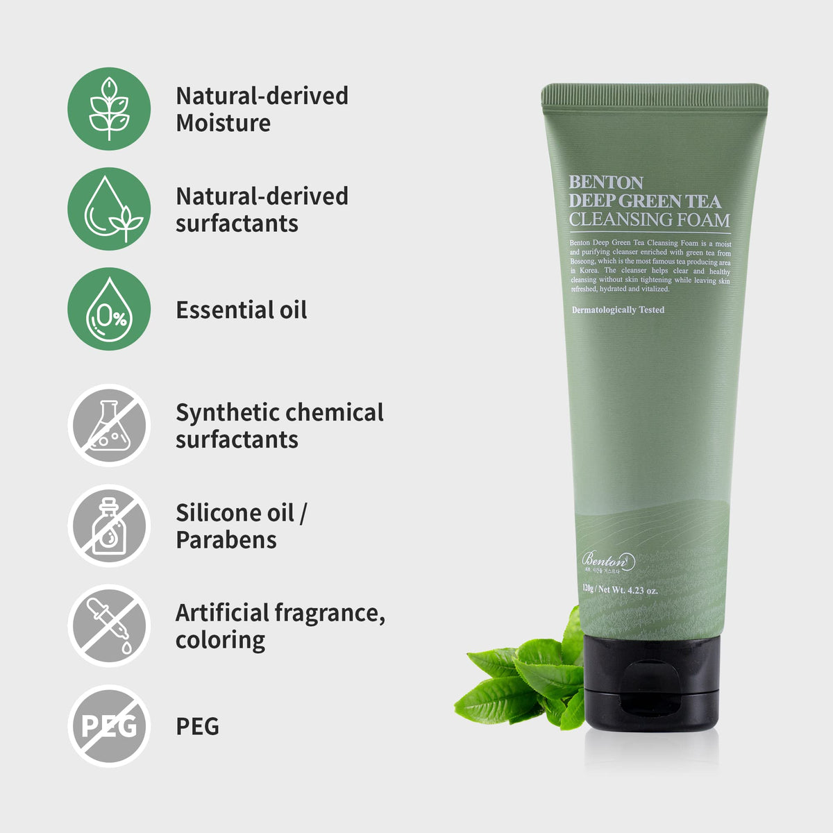 BENTON Deep Green Tea Natural Face Wash - BENTON Official Product Imagery - 6