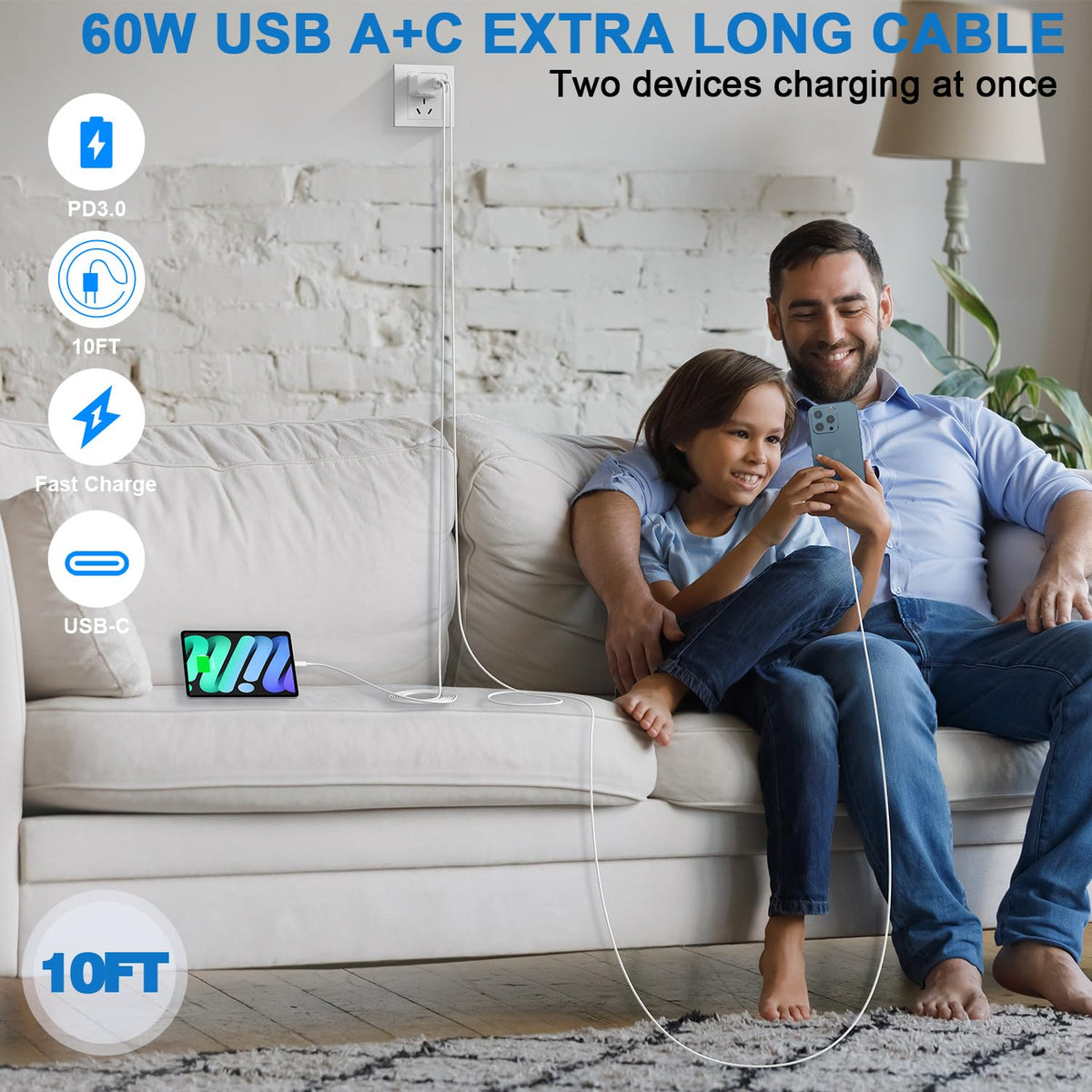 10FT iPhone 17 16e Fast Charger 2Pack 20W Dual Port USB C A - DelTucci Official Imagery - 7