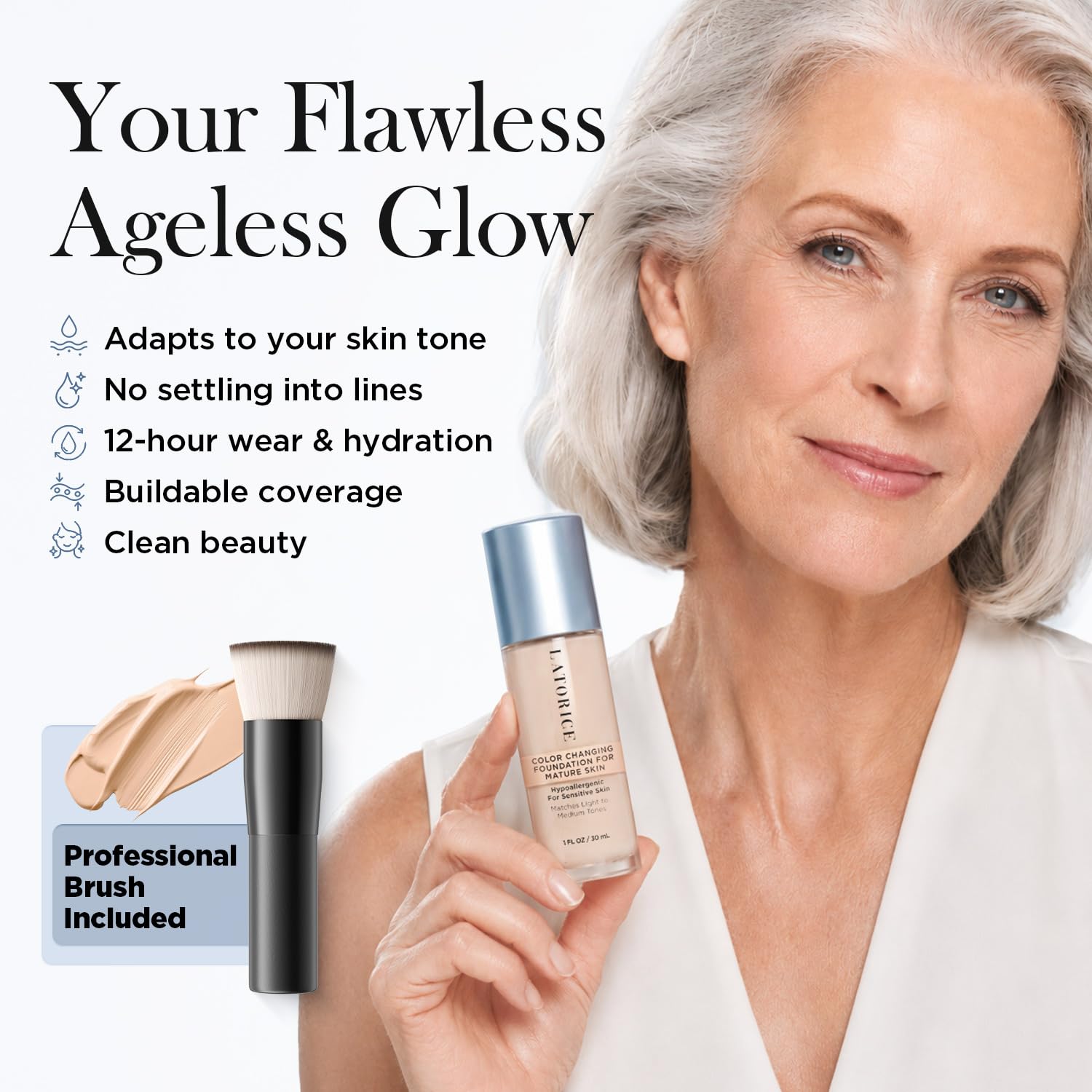 Color Changing Foundation with Professional Brush for Mature - LATORICE Official Imagery - 3