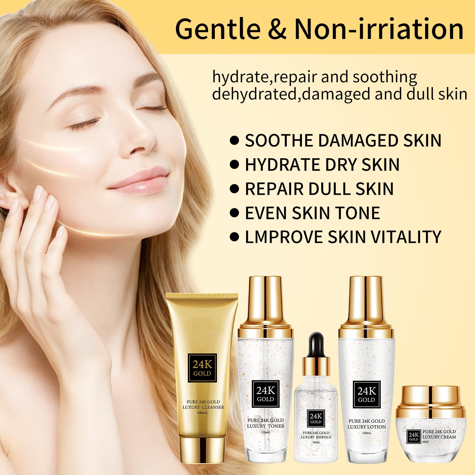 24K Gold Skincare Set,Moisturizing Face Skincare Kit 5PCS - OUPEICHARM