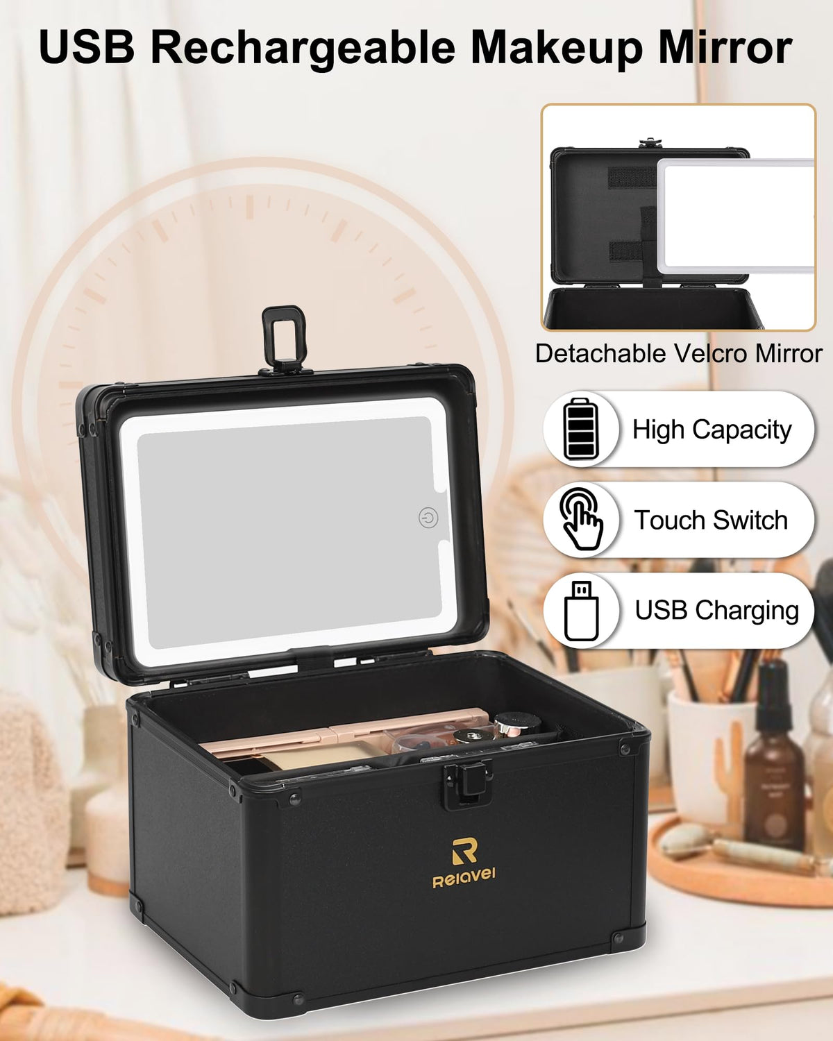 Relavel Travel Small Makeup Bag With LED Mirror in 3 Mode - Relavel Official Imagery - 7
