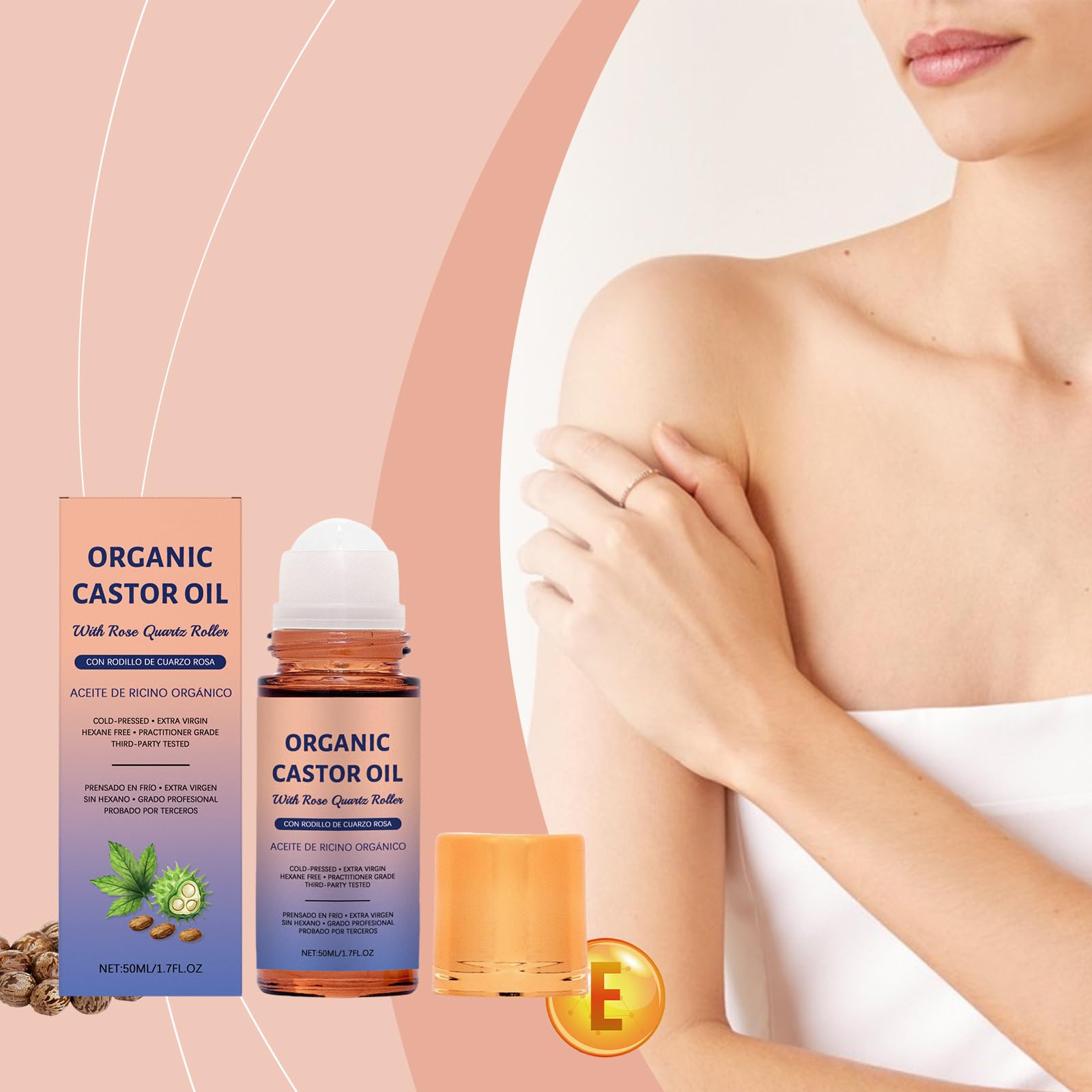 Vitacamy Organic Castor Oil with Rose Quartz Roller Ball,100% Pur - Vitacamy Official Product View 5