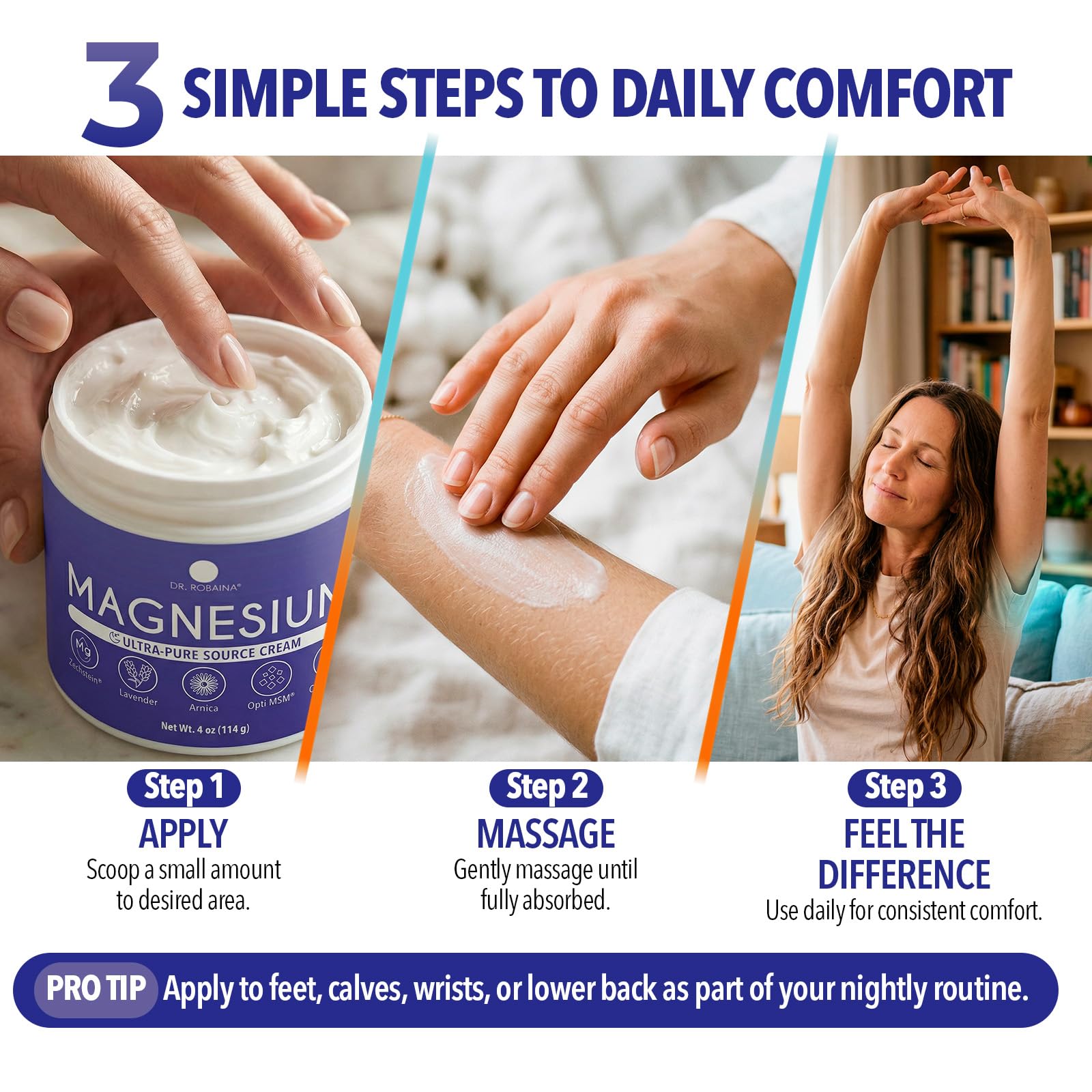 Dr. Robaina Lavender Magnesium Cream in 4 oz jar, featuring lavender oil and magnesium for relaxation and muscle support.